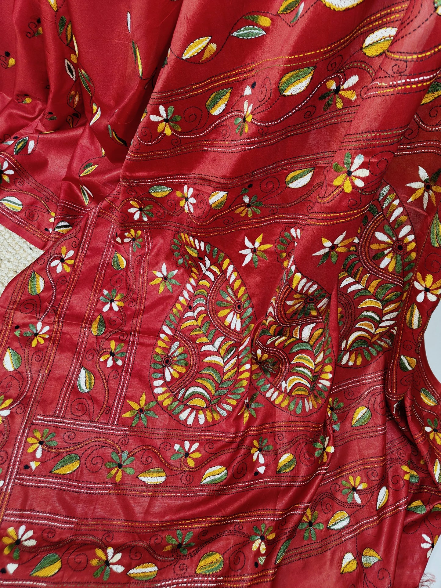 Blender Bangalore Silk Red Kantha Saree
