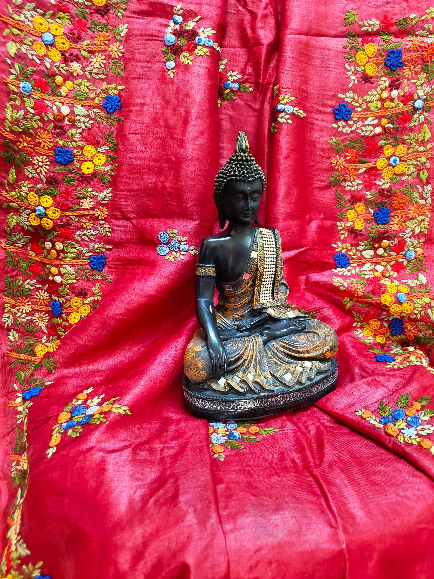 Sold out Pure Tussar Gachi by Gachi Silk Saree with Parsi Bullion Hand Embroidery-Sold in Bangalore