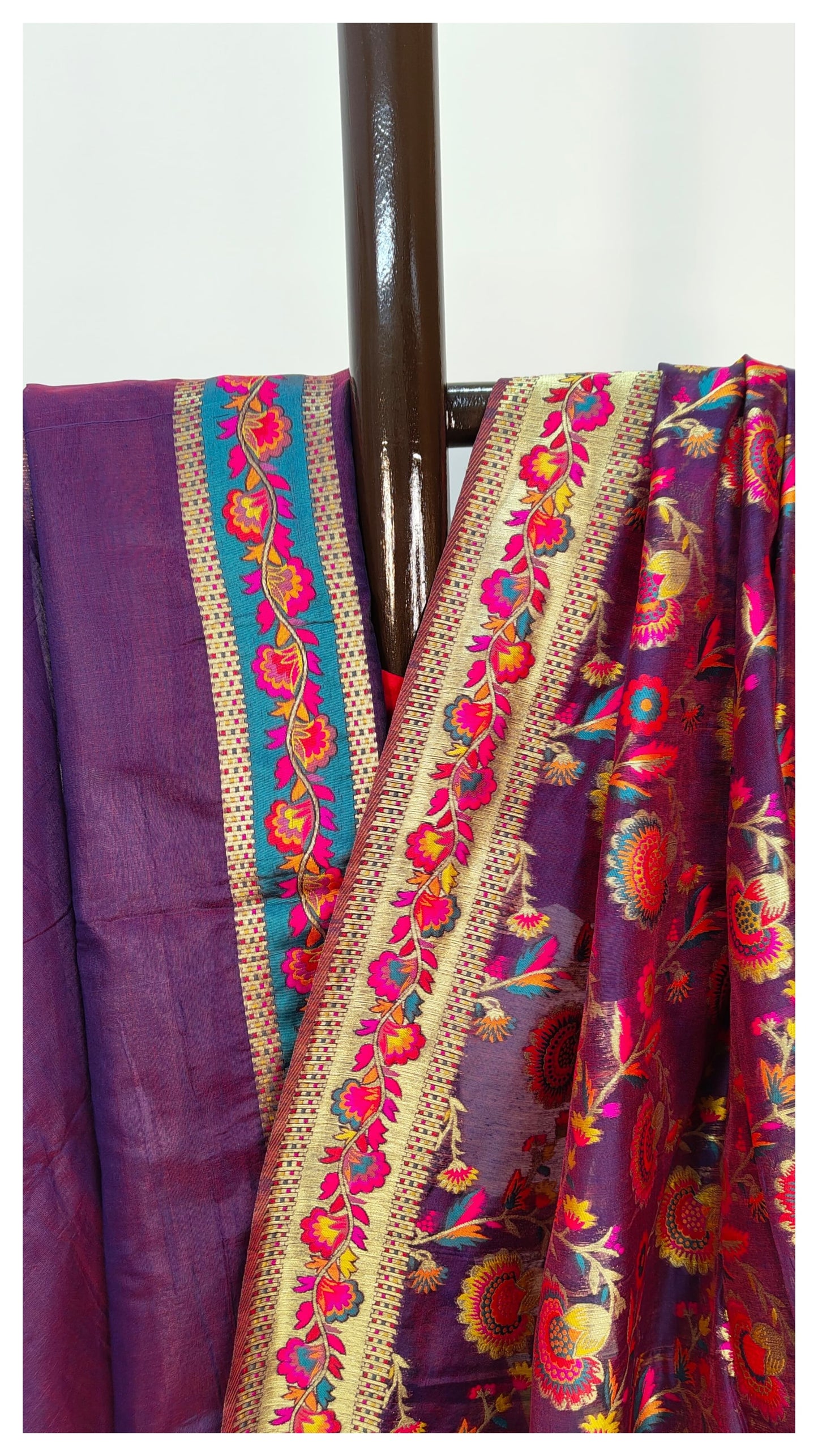 Kanni Semi Silk Pashmina Woven Premium Saree – Regal Wine Elegance