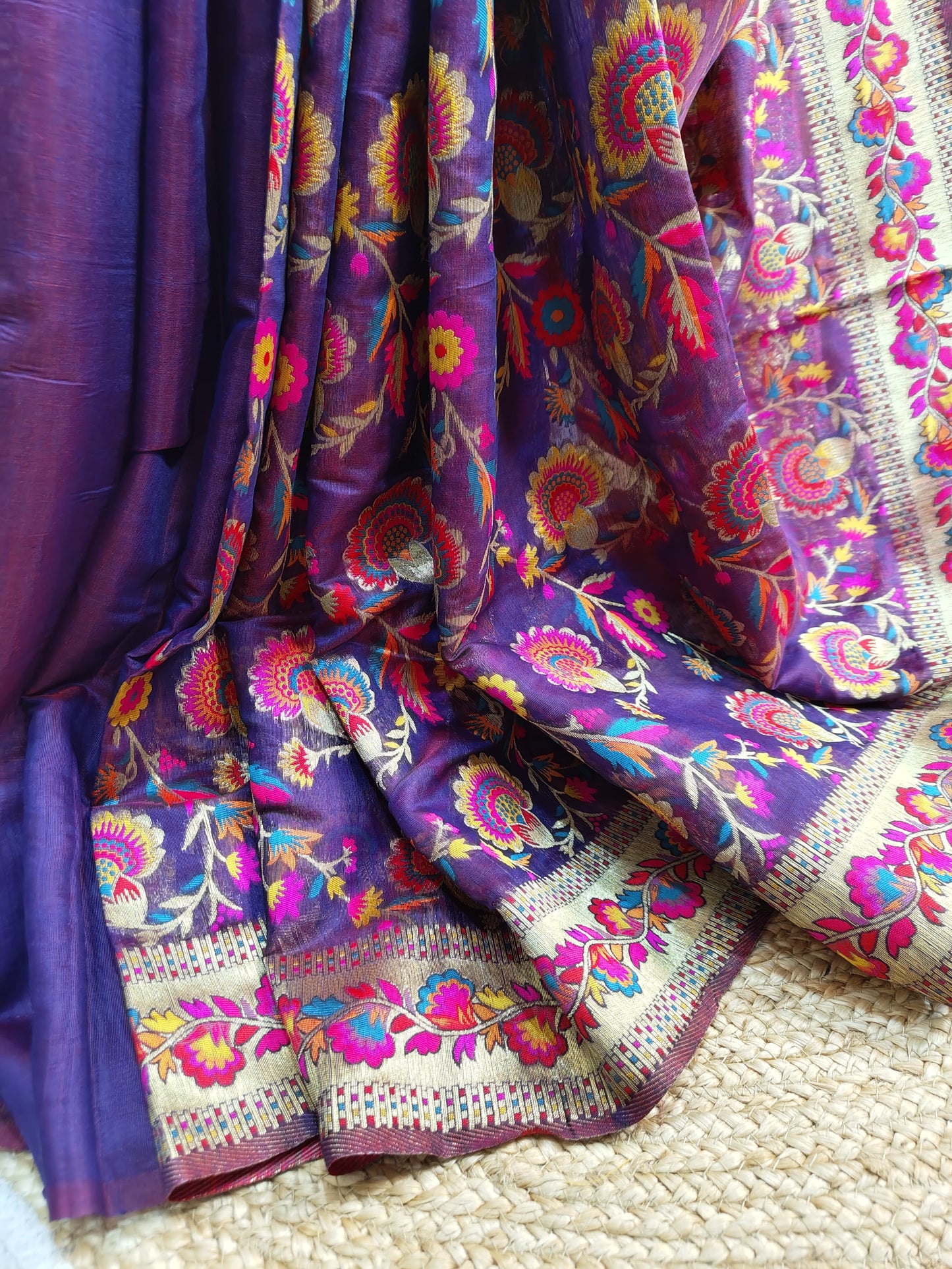 Kanni Semi Silk Pashmina Woven Premium Saree – Regal Wine Elegance