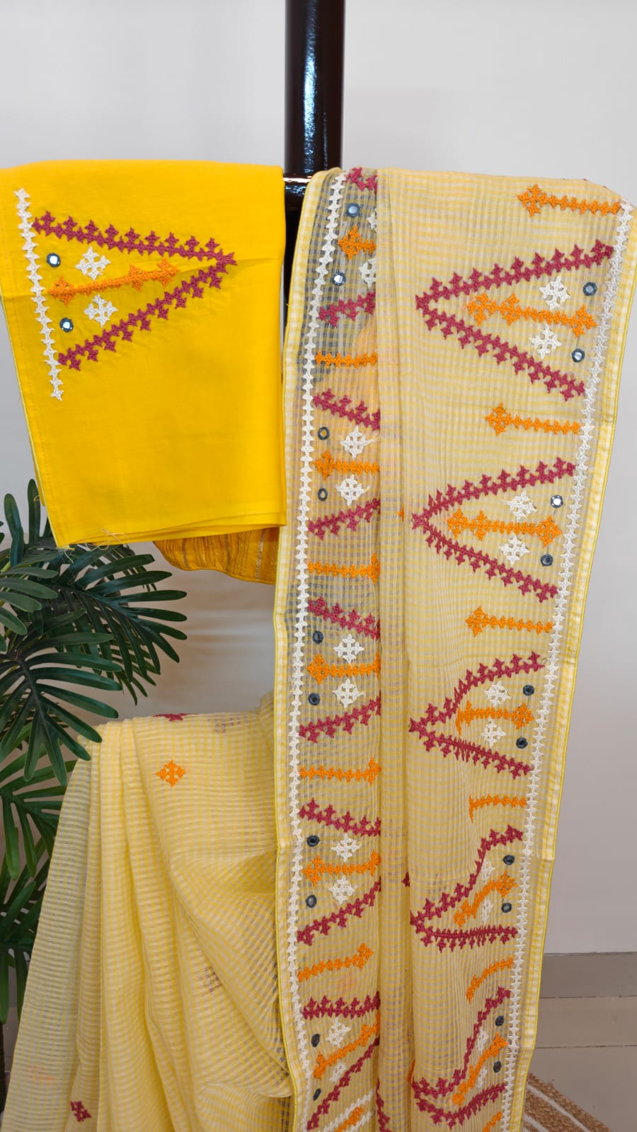 Pure Reshom Kota Saree with Gujarati and Kutch Hand Embroidery