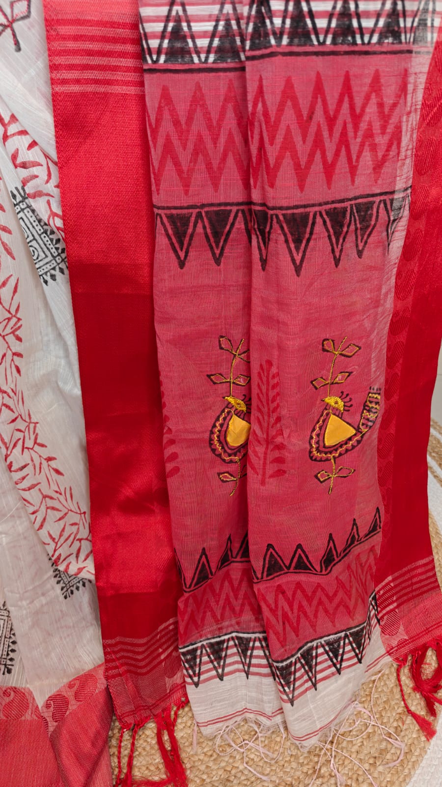 Sold out Authentic Pure Handloom Cotton Applique and Block Print work Saree