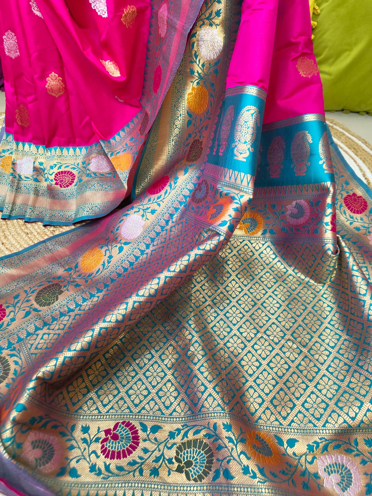 Katan Banarasi Semi Silk Saree – Premium Quality Minakari work with Golden and Silver Zari Weave