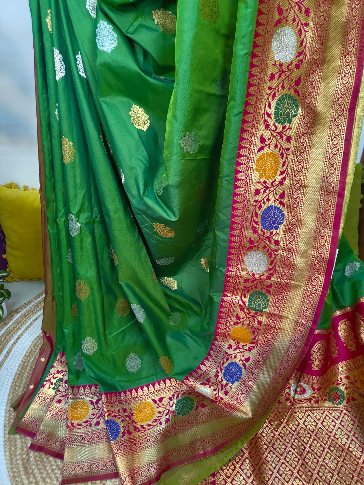 Katan Banarasi Semi Silk Saree – Premium Quality Minakari work with Golden and Silver Zari Weave