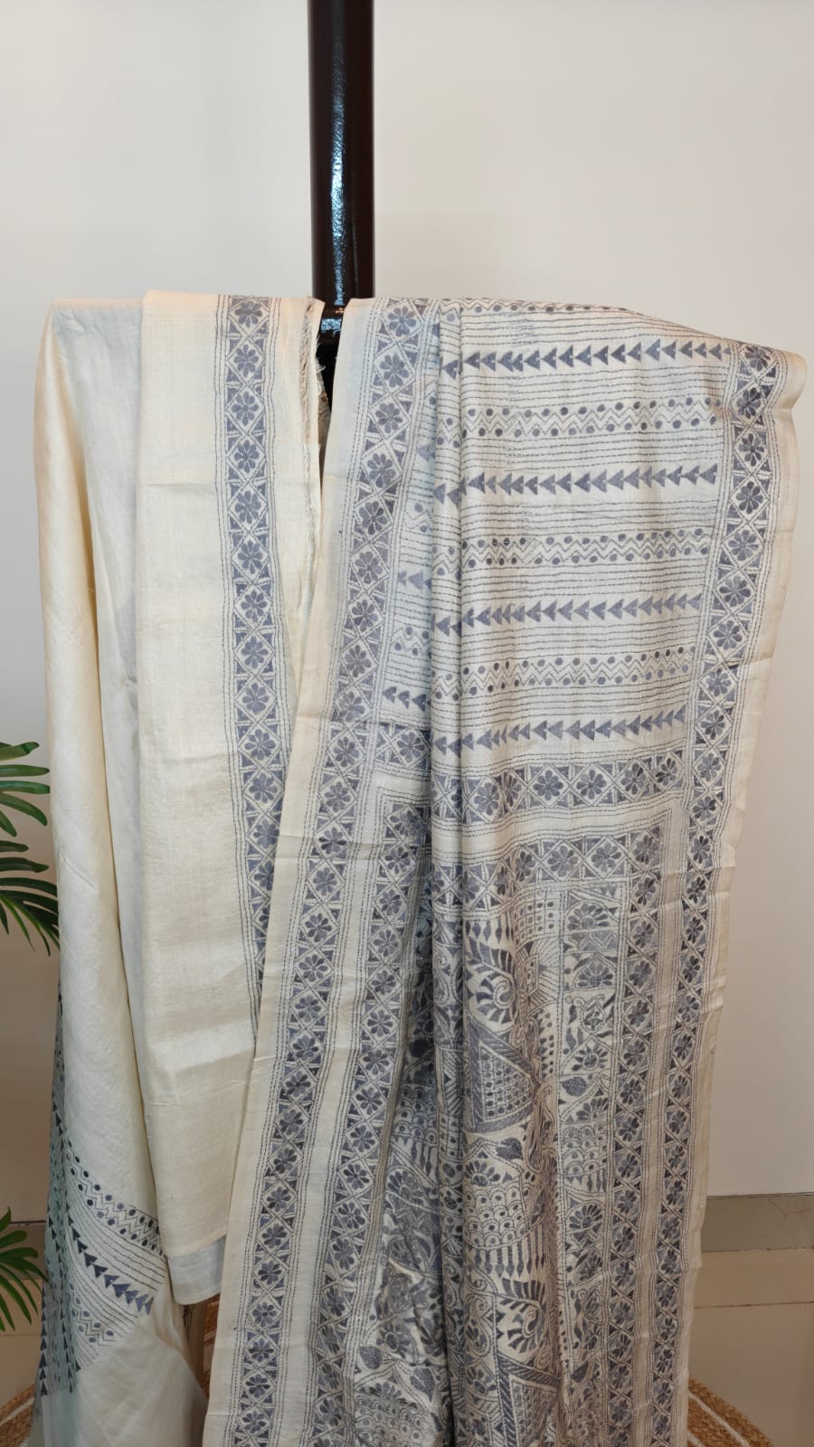 Pure Tussar Gachi Silk Kantha Stitch Saree – Heritage in Every Thread