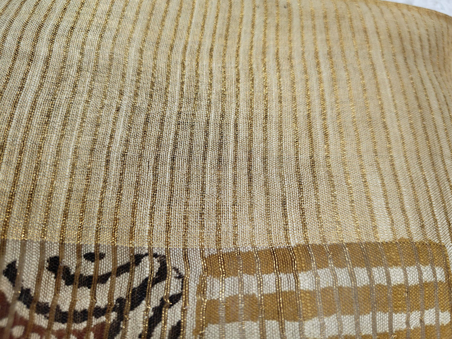 Azrak Print Saree on Premium Quality Tussar Fabric in Coffee Brown, Black and Beige colour Combination