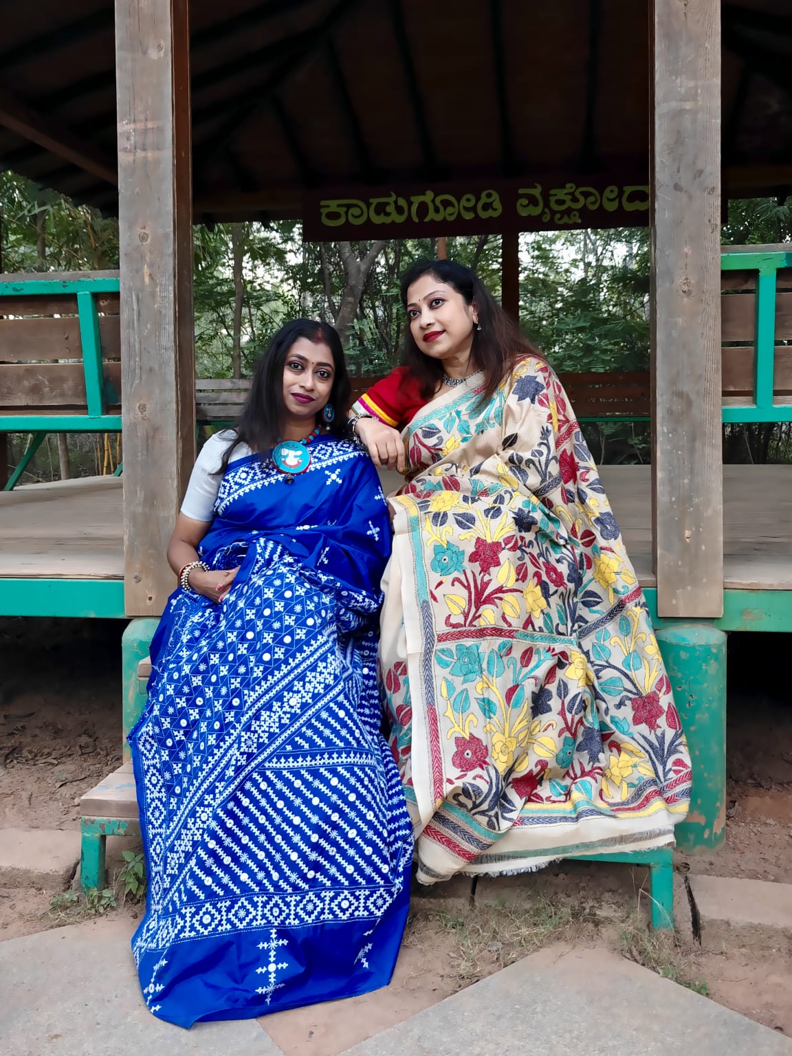 Blended Bangalore Silk Kantha Saree with Gujarati and Thousand Mirrors Embroidery