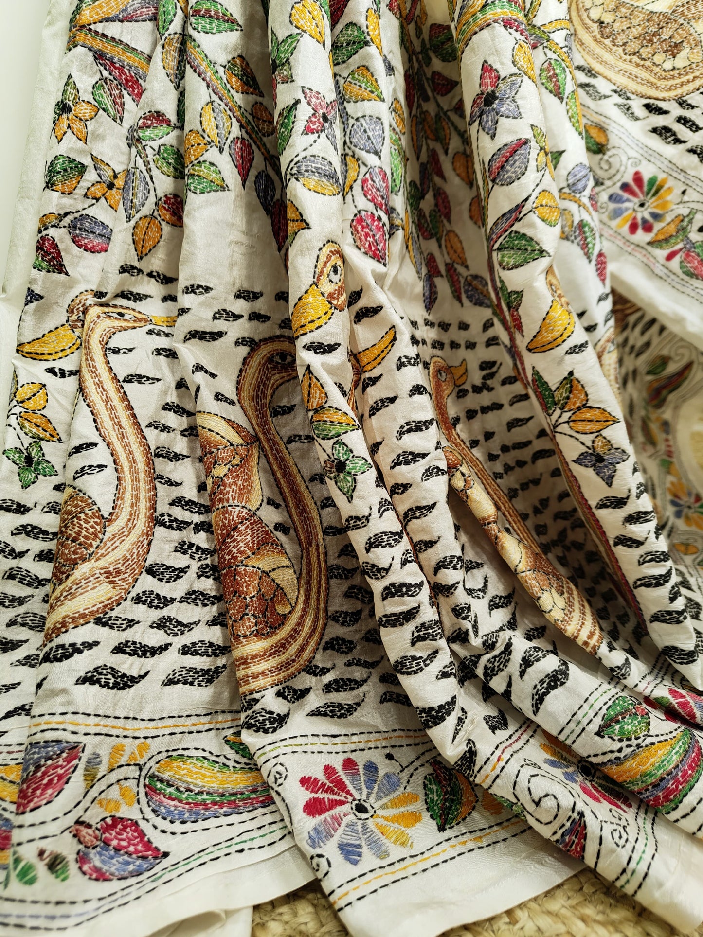Blended Bangalore Silk Kantha Saree-A Village Pond Story