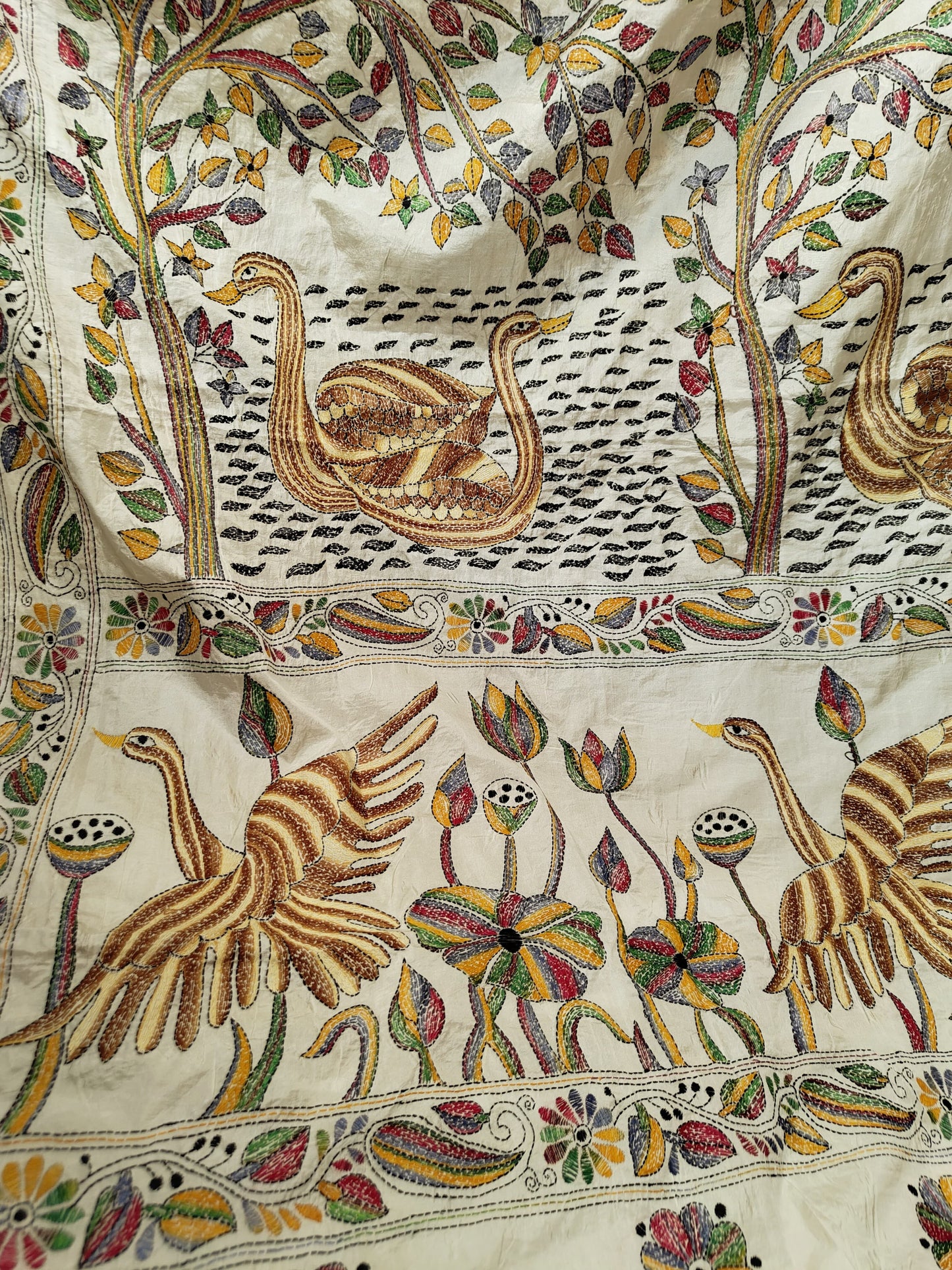 Blended Bangalore Silk Kantha Saree-A Village Pond Story