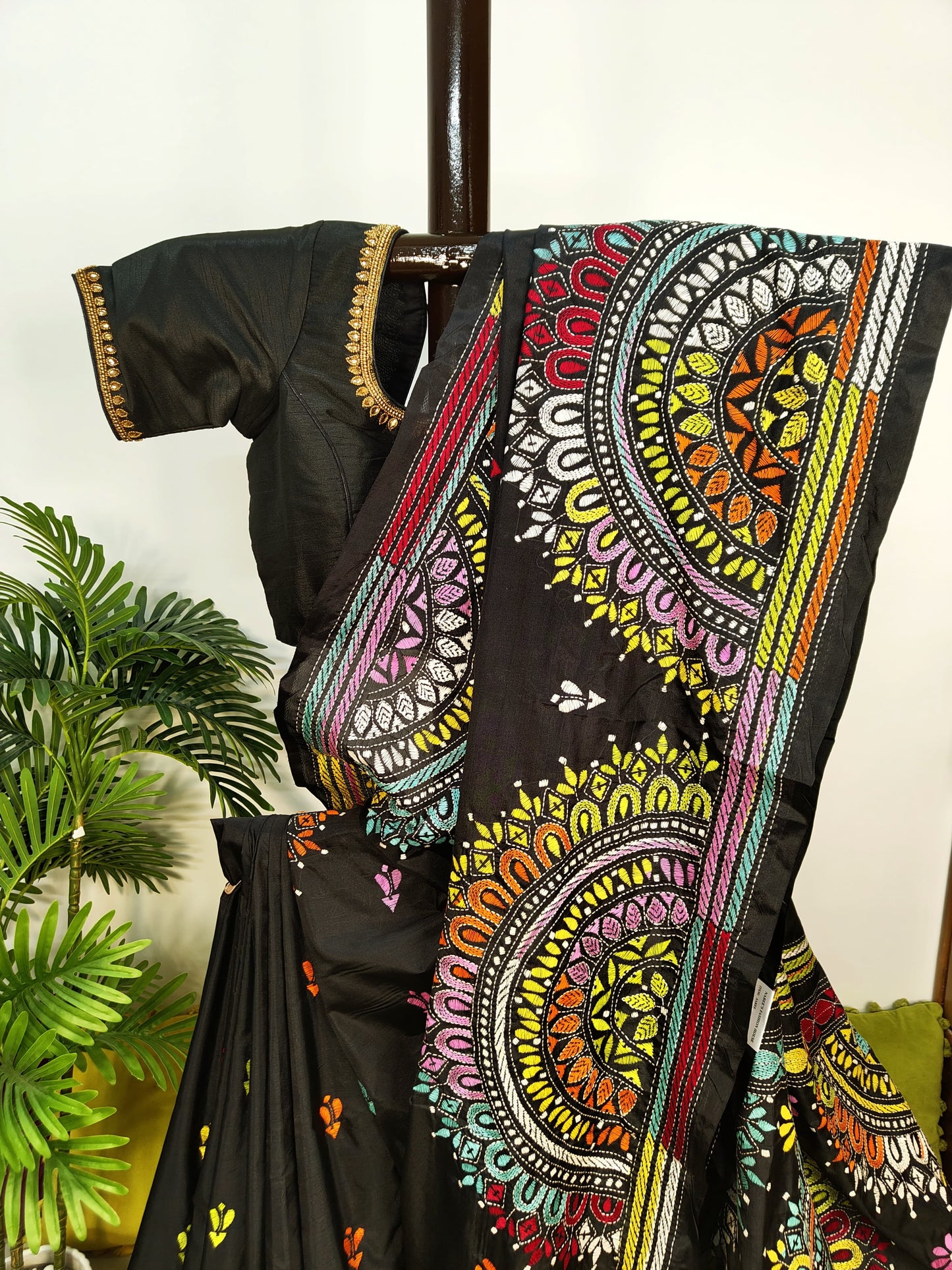 Blended Bangalore Silk Black Kantha Saree – Jewellery Design