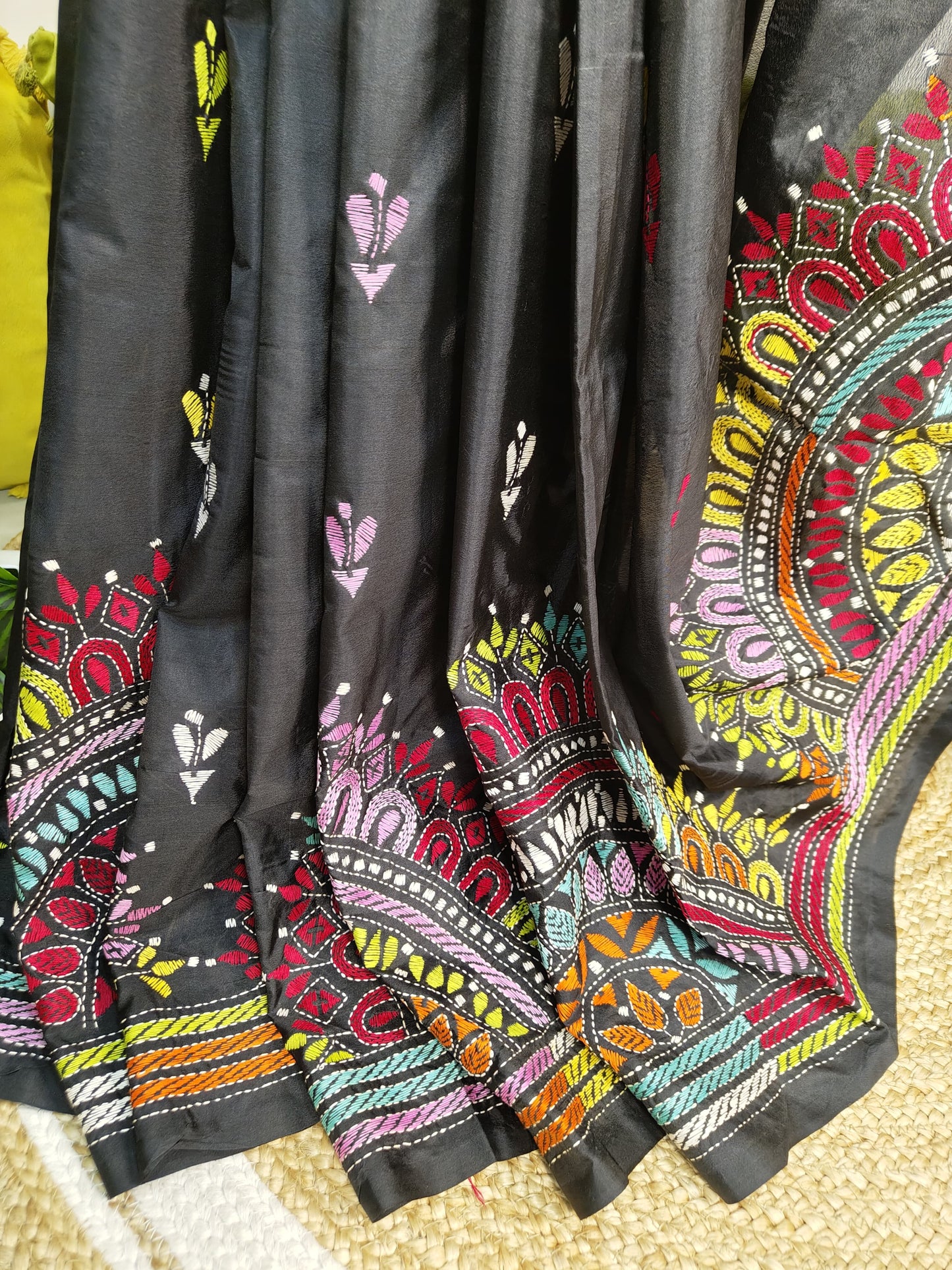 Blended Bangalore Silk Black Kantha Saree – Jewellery Design