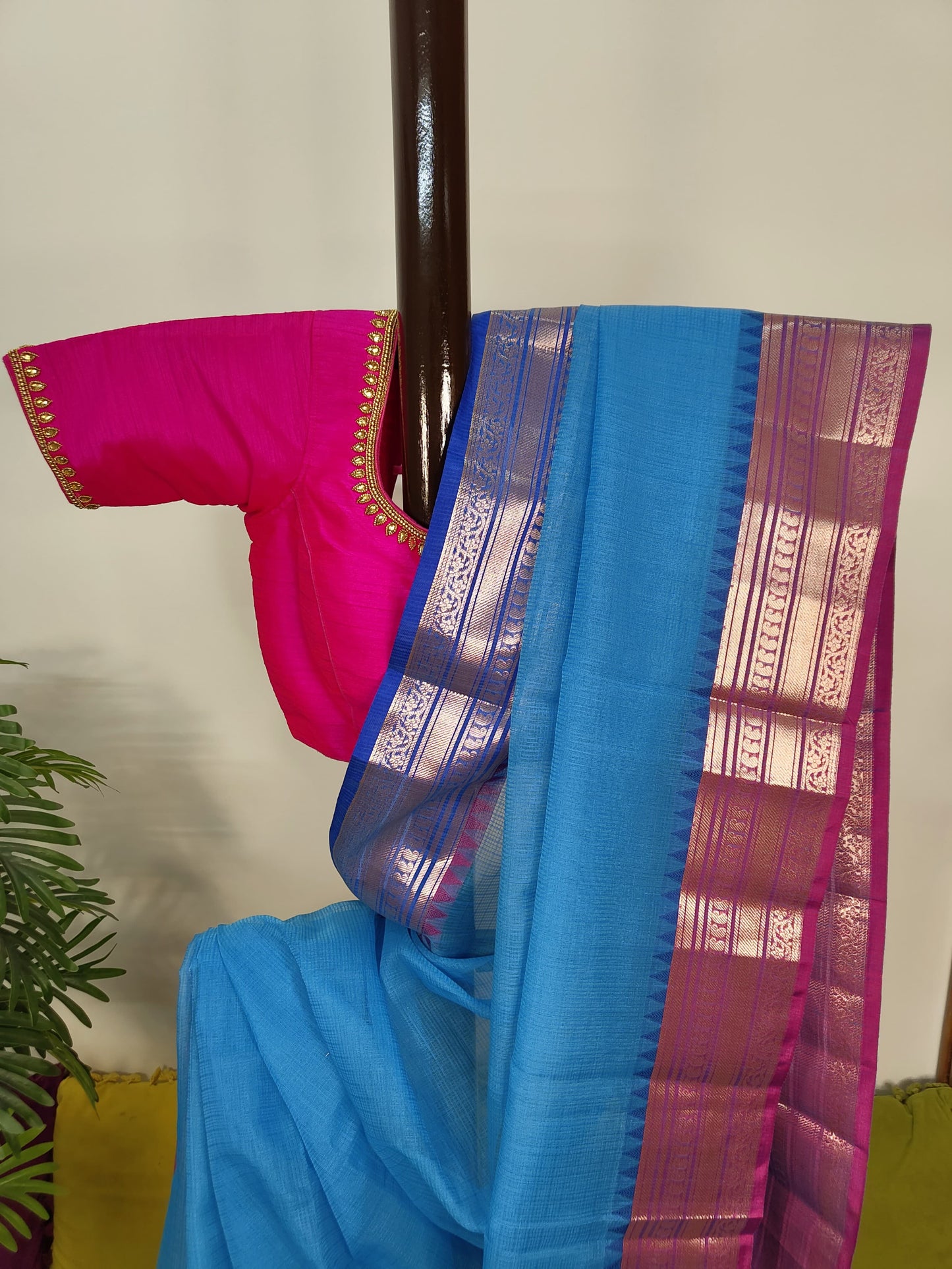 Kota Check Gadwal Semi Silk Saree with Ganga Yamuna Boarder-Sold in Abu Dhabi
