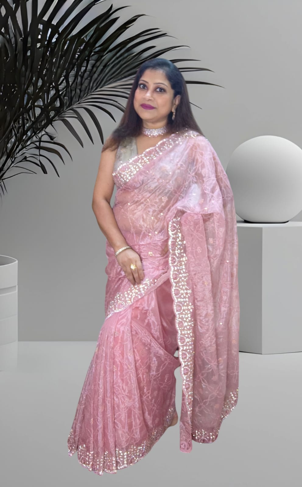 Sold out Party wear Elegant Glass Tissue Saree – A Sparkling Blend of Grace and Sophistication-Sold in Bangalore