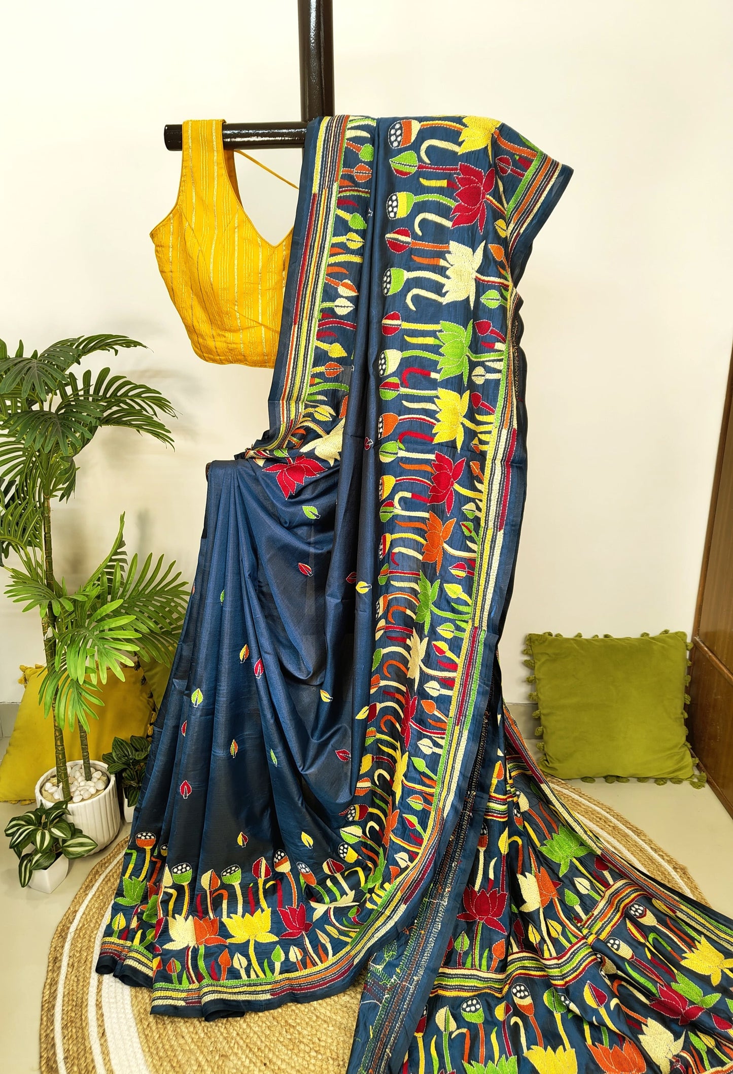 Blended Bangalore Silk Kantha Saree – A Graceful Artistry