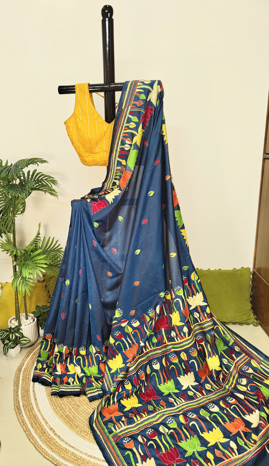 Blended Bangalore Silk Kantha Saree – A Graceful Artistry