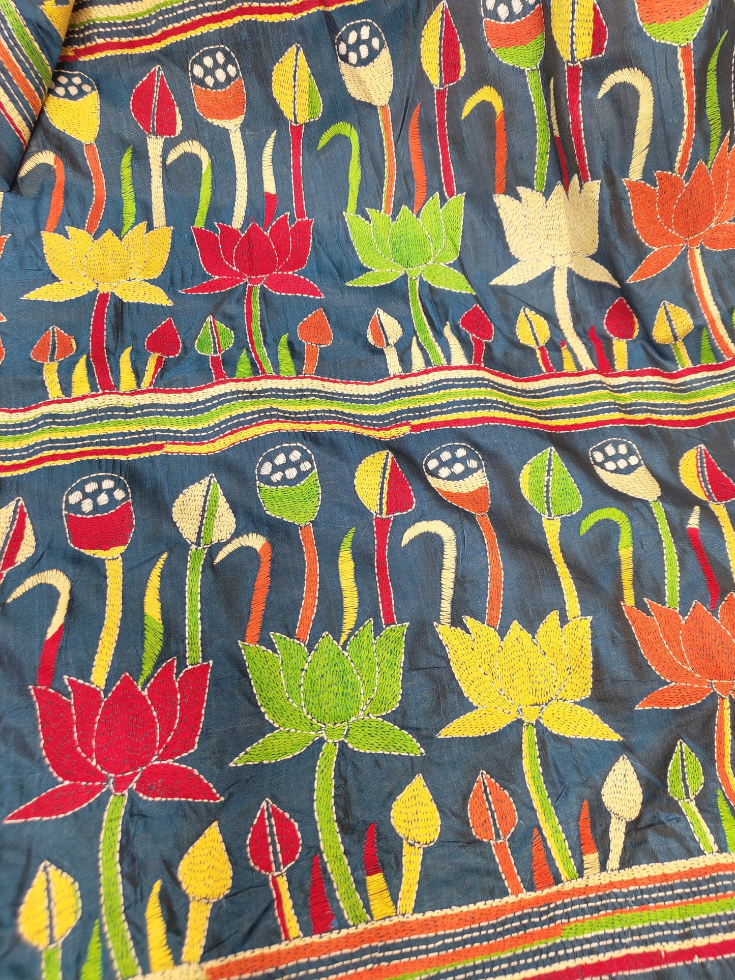 Blended Bangalore Silk Kantha Saree – A Graceful Artistry