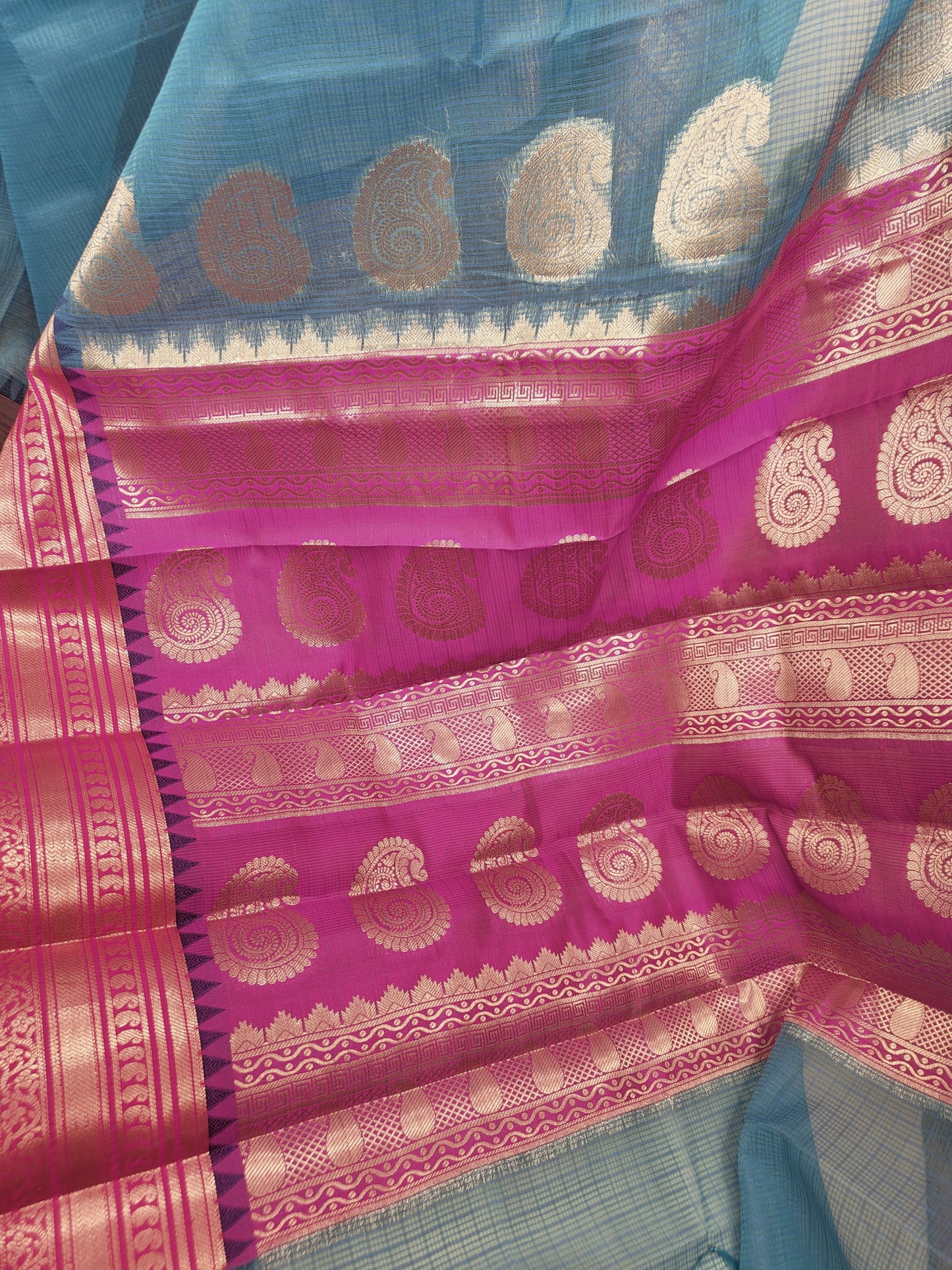Kota Check Gadwal Semi Silk Saree with Ganga Yamuna Boarder-Sold in Abu Dhabi