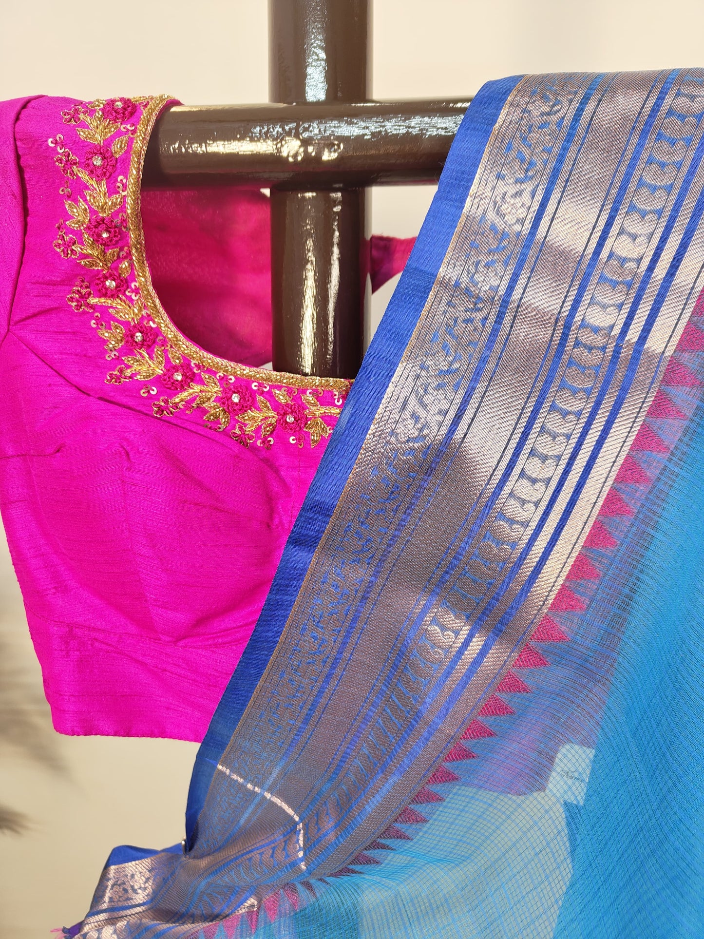 Kota Check Gadwal Semi Silk Saree with Ganga Yamuna Boarder-Sold in Abu Dhabi