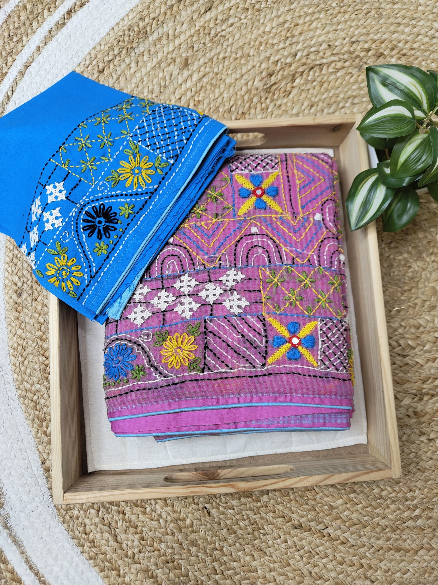 Sold Out Pure Cotton Kota Check Saree with Lumbani Hand Embroidery-Sold in Kolkata