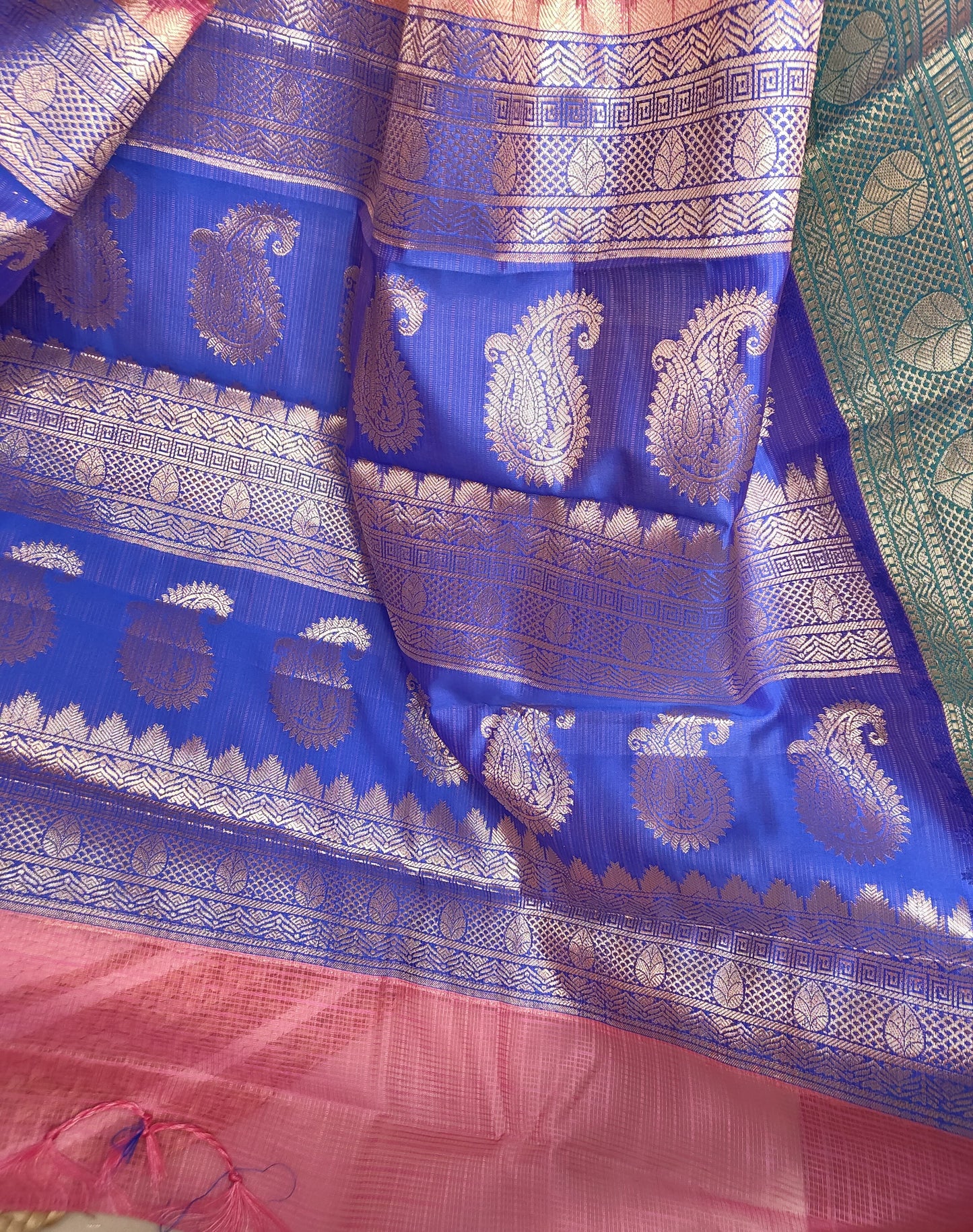 Kota Check Gadwal Semi Silk Saree with Ganga Yamuna Boarder