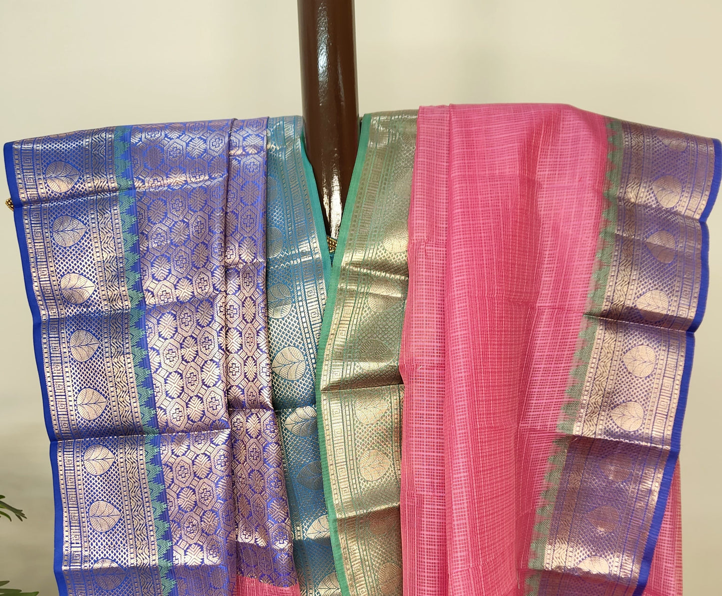 Kota Check Gadwal Semi Silk Saree with Ganga Yamuna Boarder