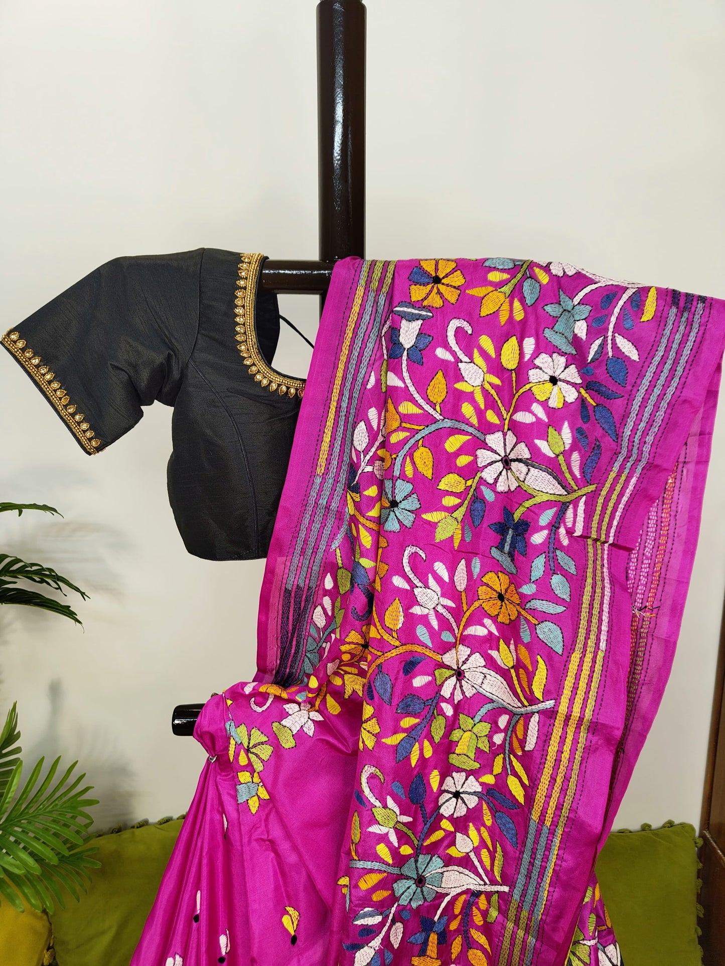 Blended Bangalore Silk Kantha Saree – Elegance Redefined