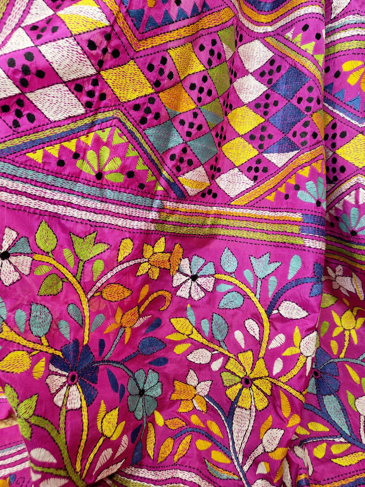 Blended Bangalore Silk Kantha Saree – Elegance Redefined