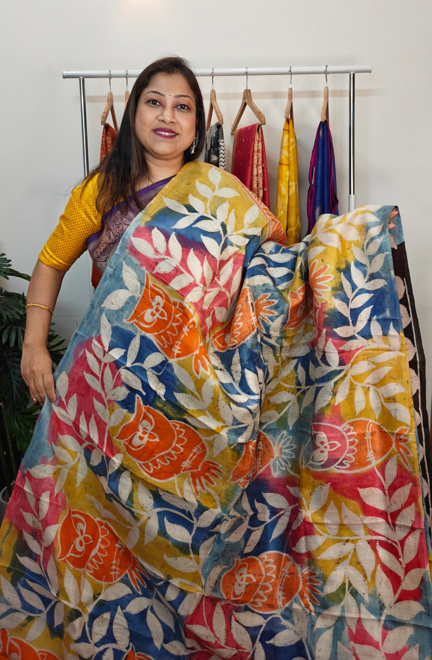 Sold out Pure Murshidabad 3-Ply Silk Mom batik Hand painted Saree