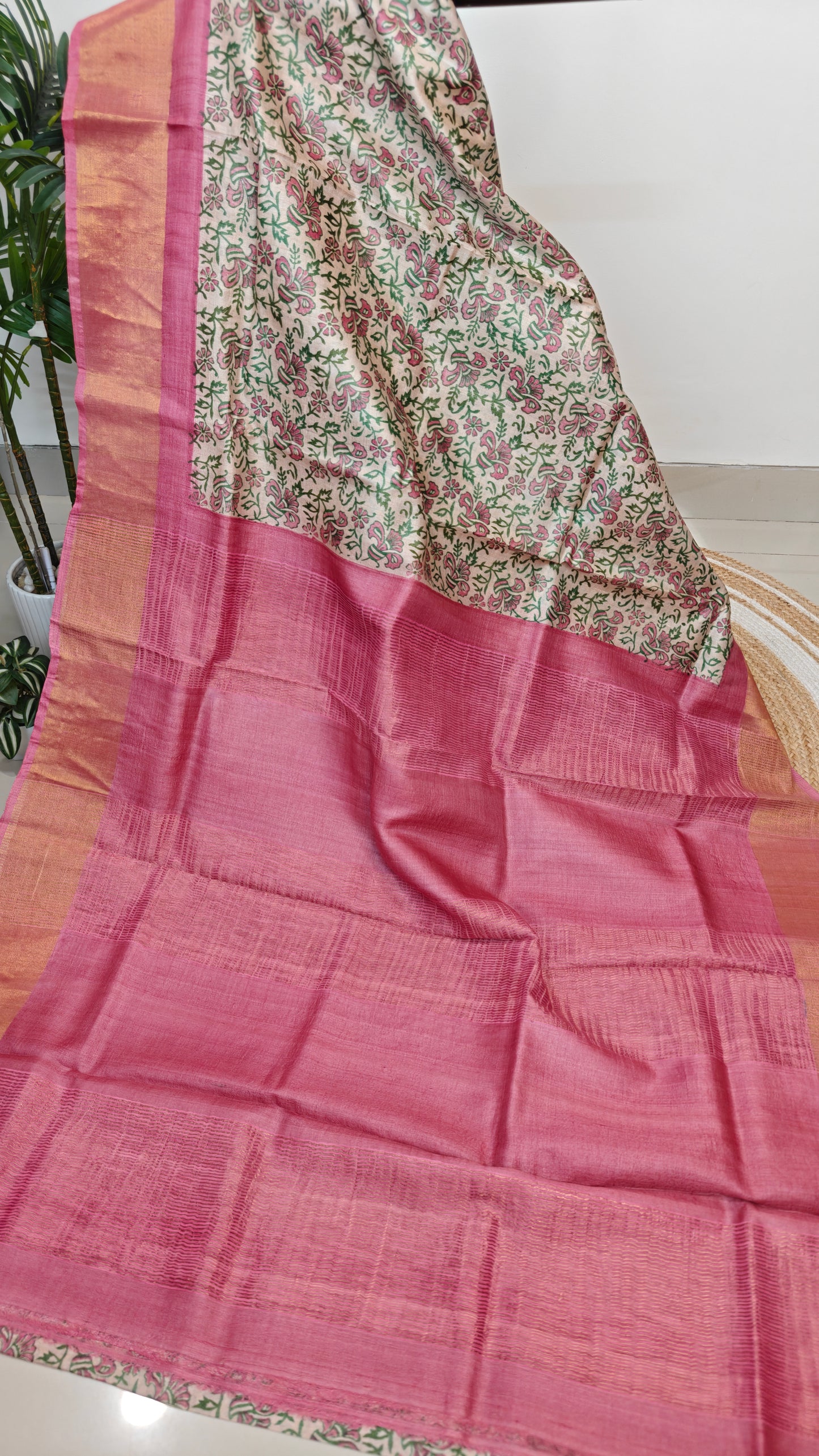 Pure Tussar Silk Hand blocked Saree