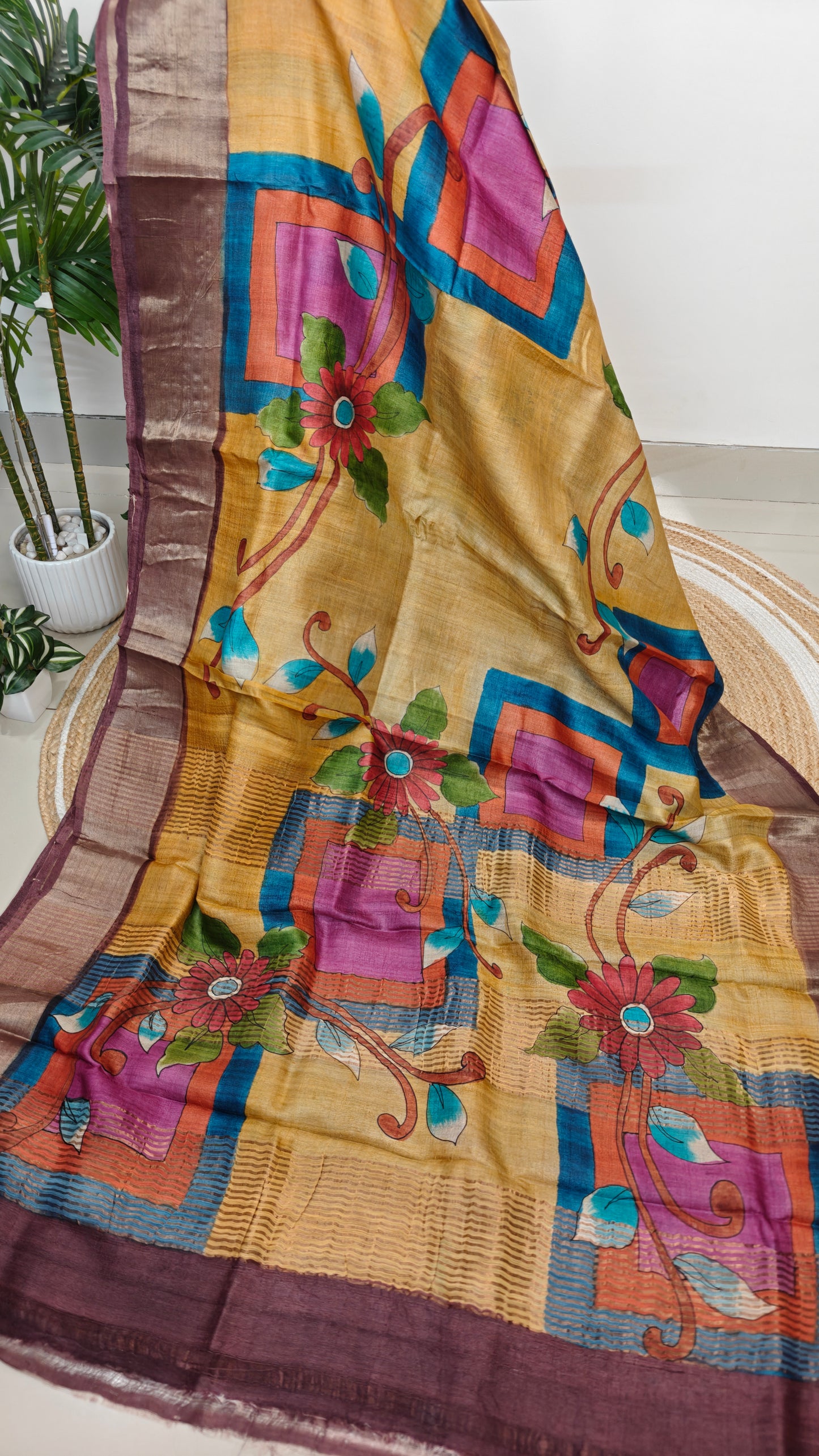 Pure Tussar Silk Hand-painted Saree
