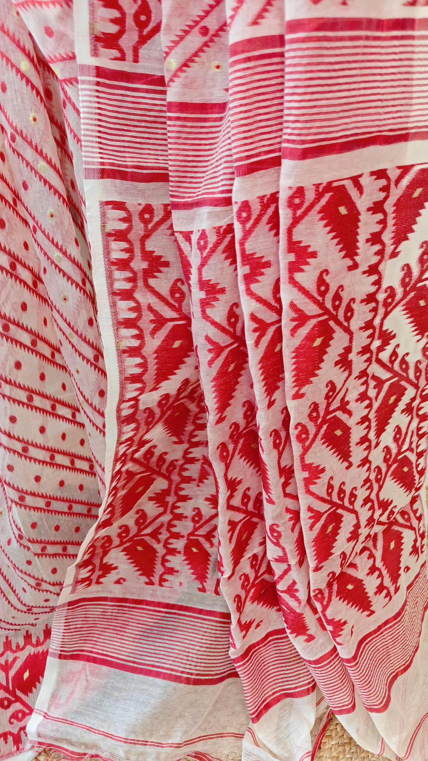 Bengal Soft Jamdani Saree Red and white combination