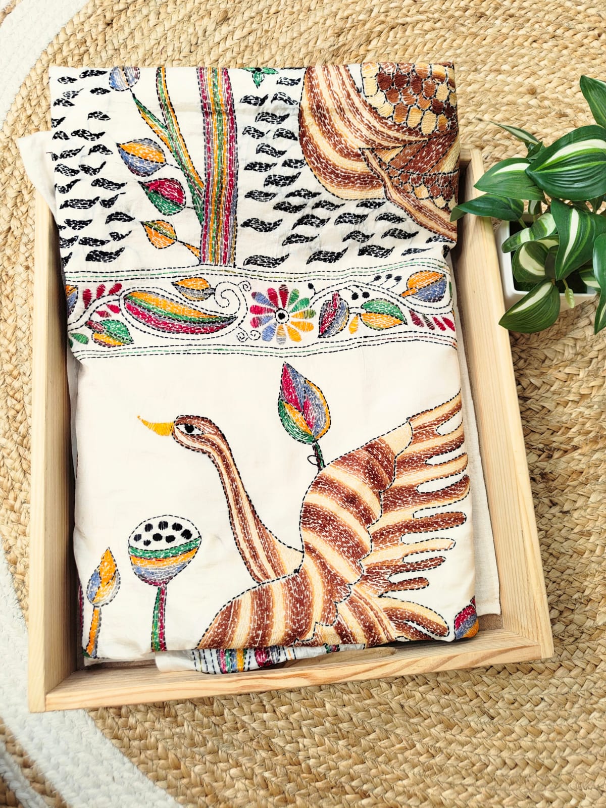 Blended Bangalore Silk Kantha Saree-A Village Pond Story