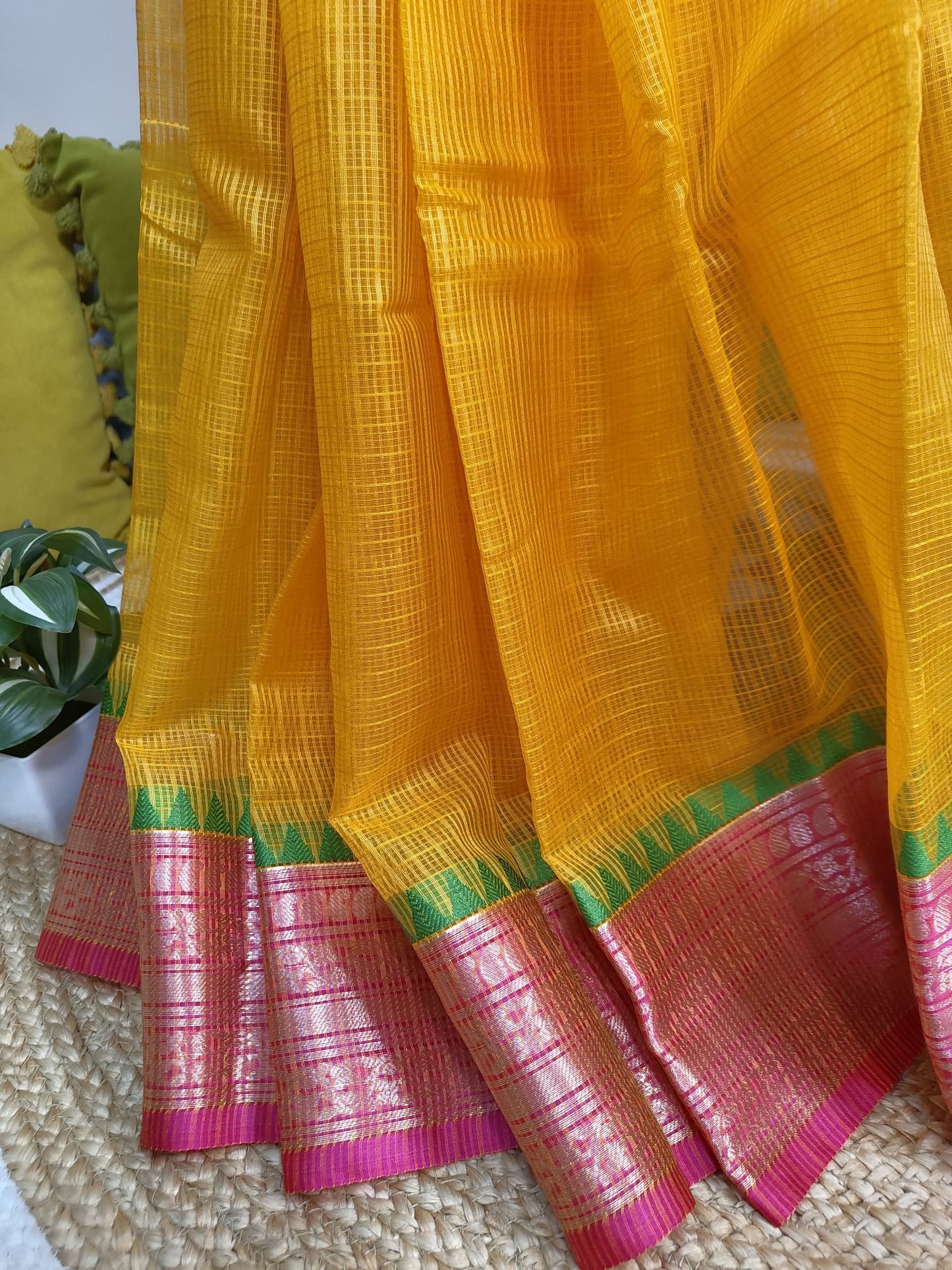 Kota Check Gadwal Semi Silk Saree with Ganga Yamuna Boarder