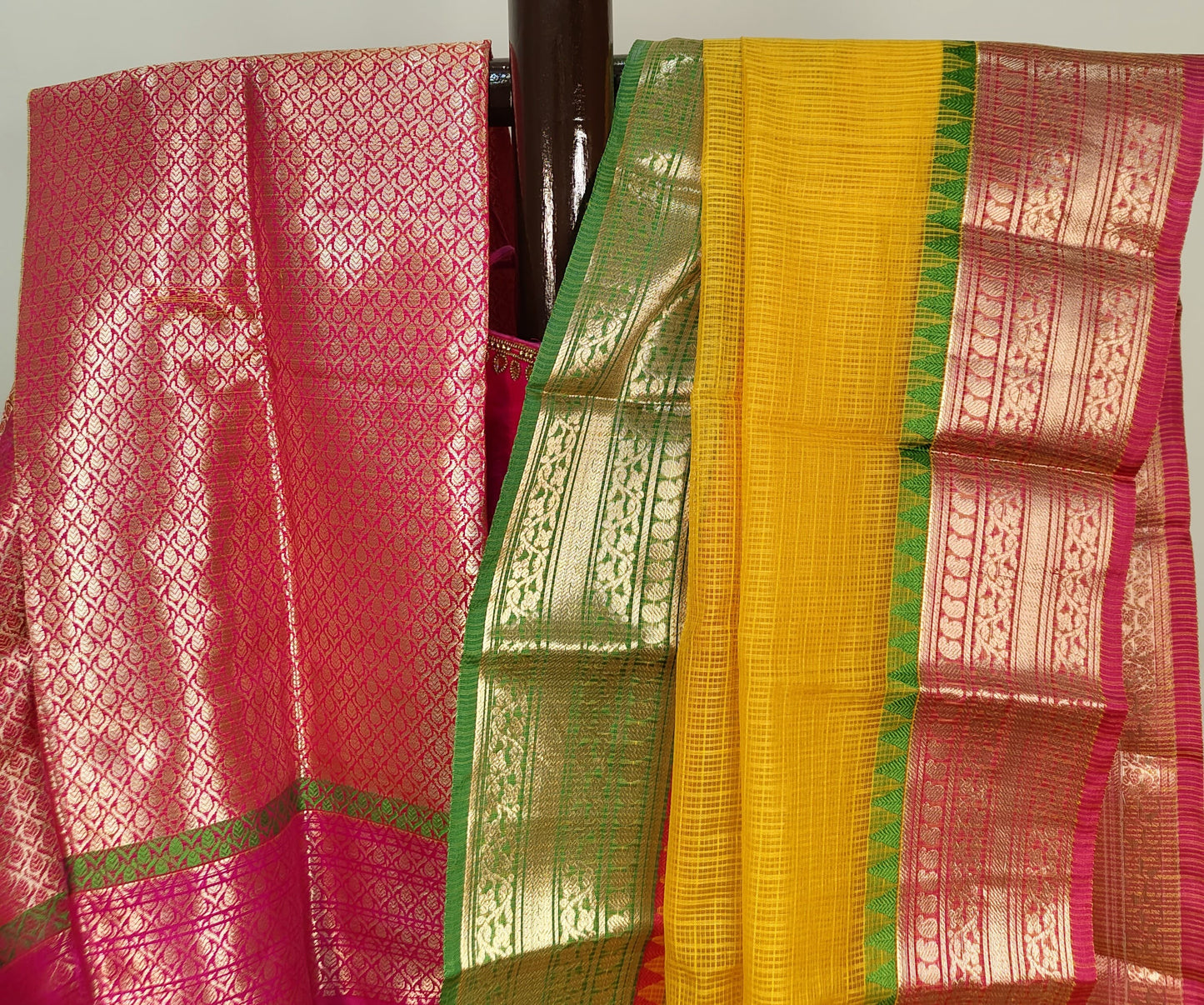 Kota Check Gadwal Semi Silk Saree with Ganga Yamuna Boarder