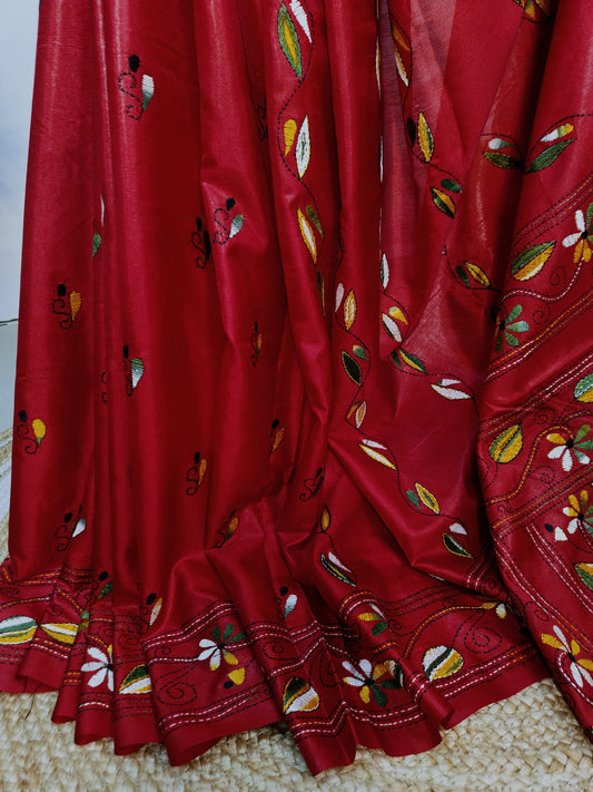 Blender Bangalore Silk Red Kantha Saree