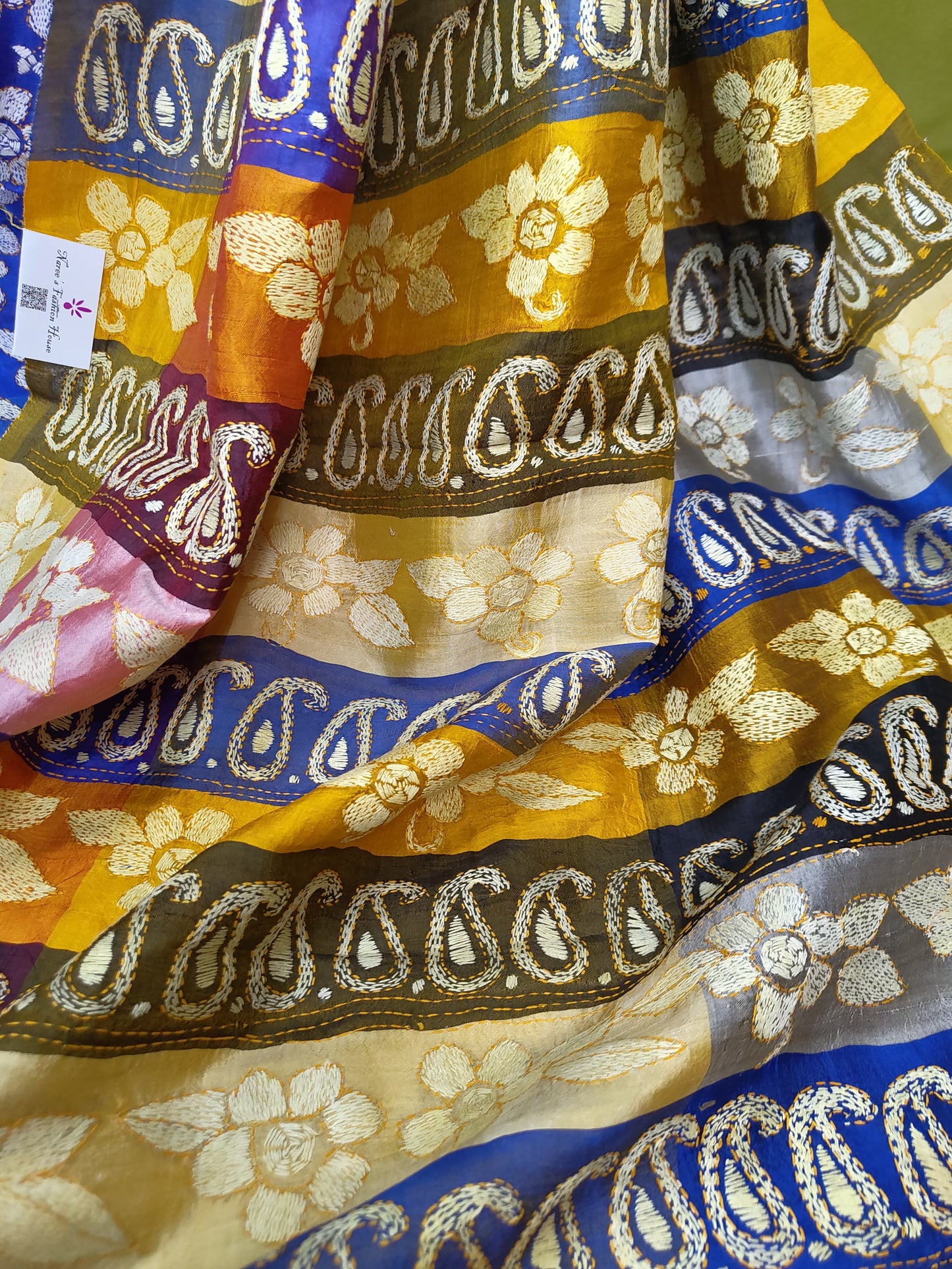 Sold out Pure Bishnupur Katan 4-Ply Silk, Kantha Saree on 3D tone