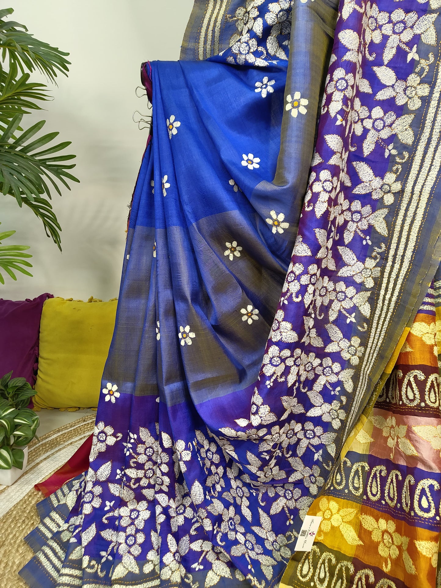 Sold out Pure Bishnupur Katan 4-Ply Silk, Kantha Saree on 3D tone