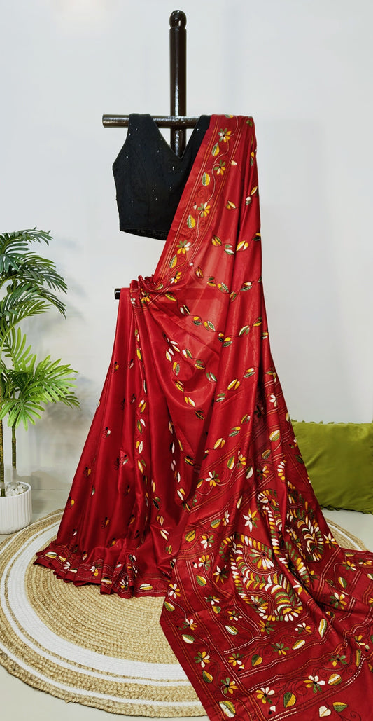 Blender Bangalore Silk Red Kantha Saree