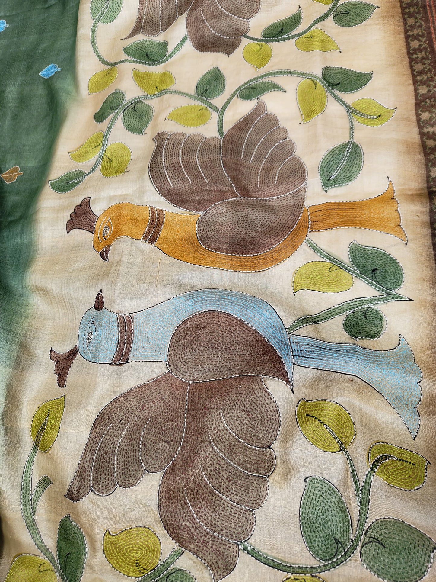 Sold Out Pure Tussar Gachi Silk Kantha Saree– An Artistic Contemporary festive Saree-Sold in Bangalore