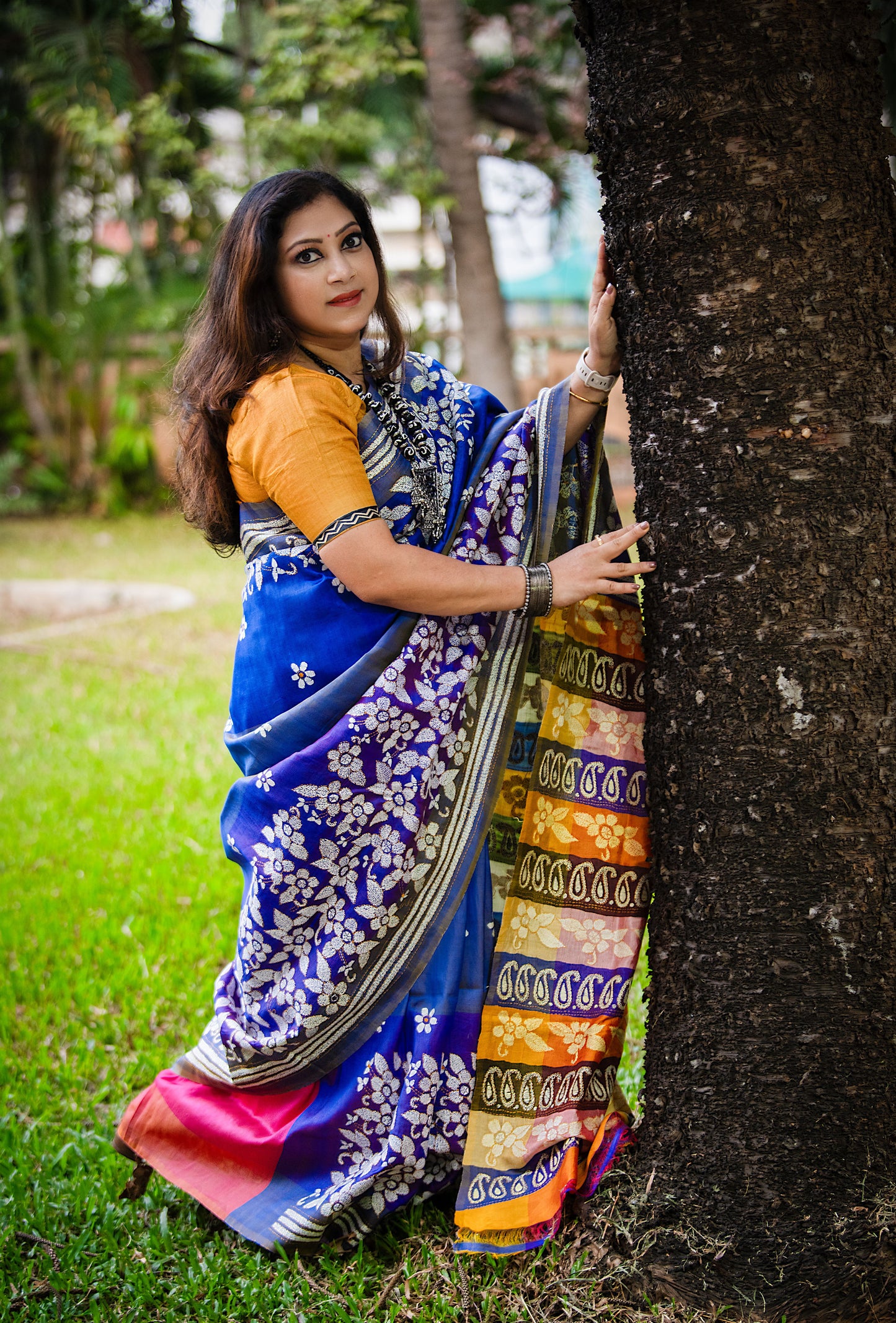 Sold out Pure Bishnupur Katan 4-Ply Silk, Kantha Saree on 3D tone