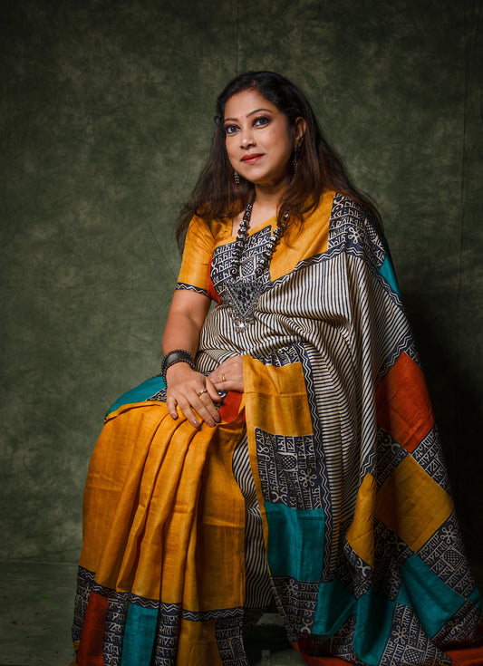Exclusive Contemporary Hand Block Print Pure Tussar Sarees