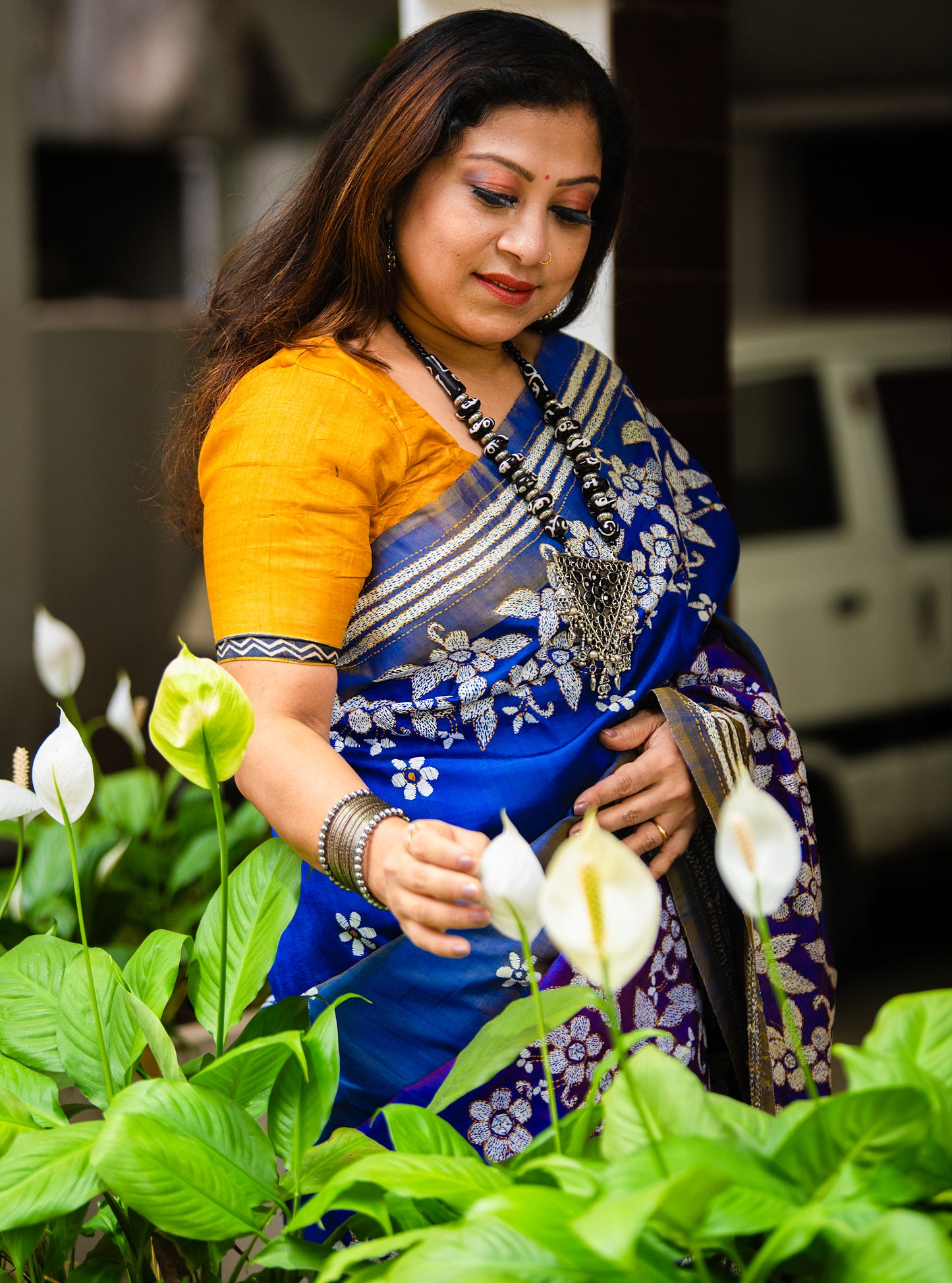 Sold out Pure Bishnupur Katan 4-Ply Silk, Kantha Saree on 3D tone