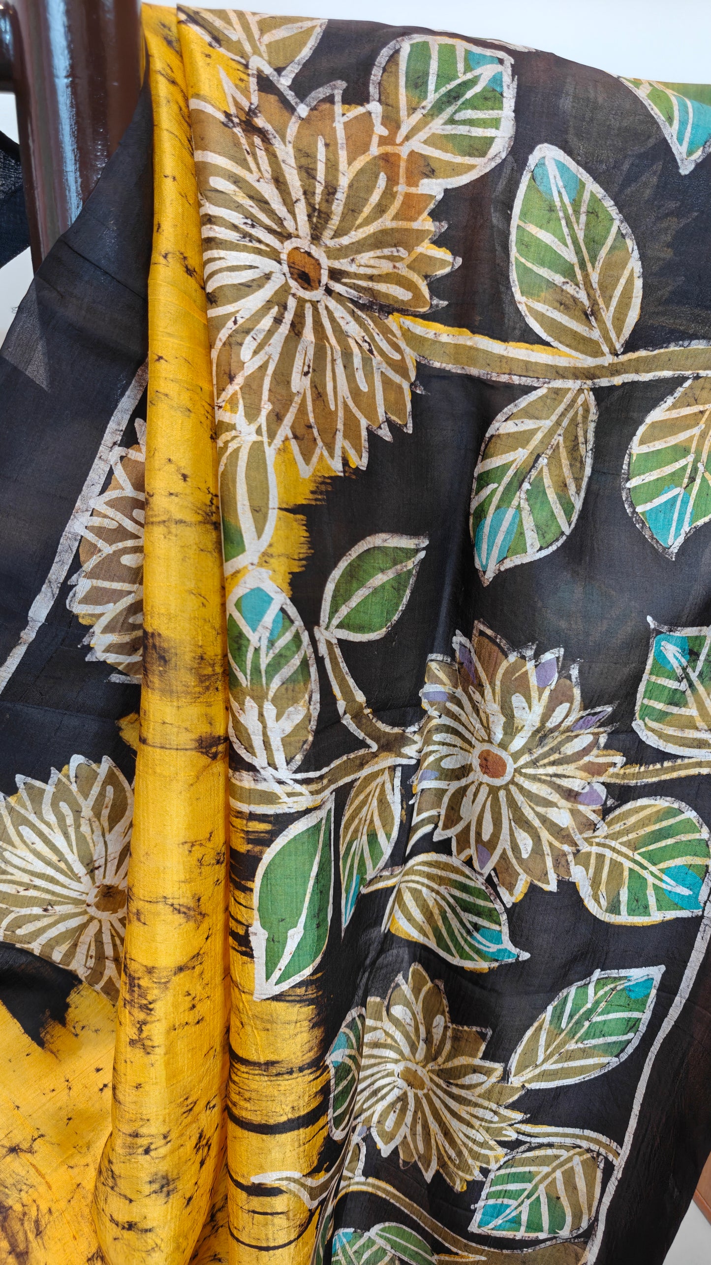 Sold out Pure Murshidabad 3-Ply Silk Mom batik Hand painted Saree – Sunshine & and Petals- Sold in Bangalore