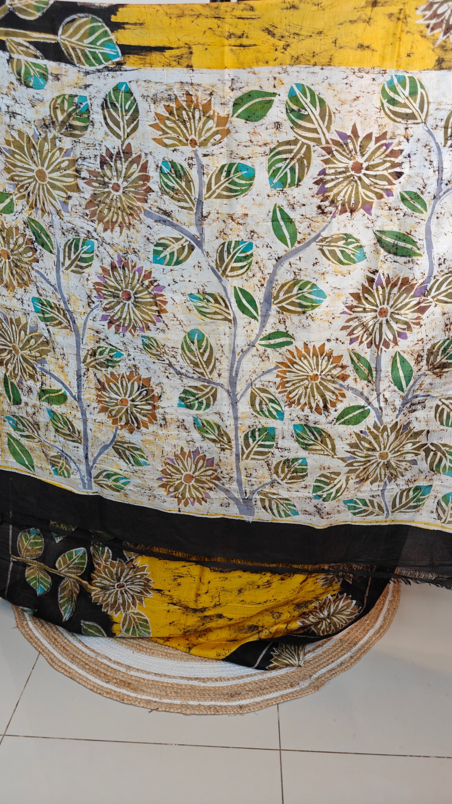 Sold out Pure Murshidabad 3-Ply Silk Mom batik Hand painted Saree – Sunshine & and Petals- Sold in Bangalore