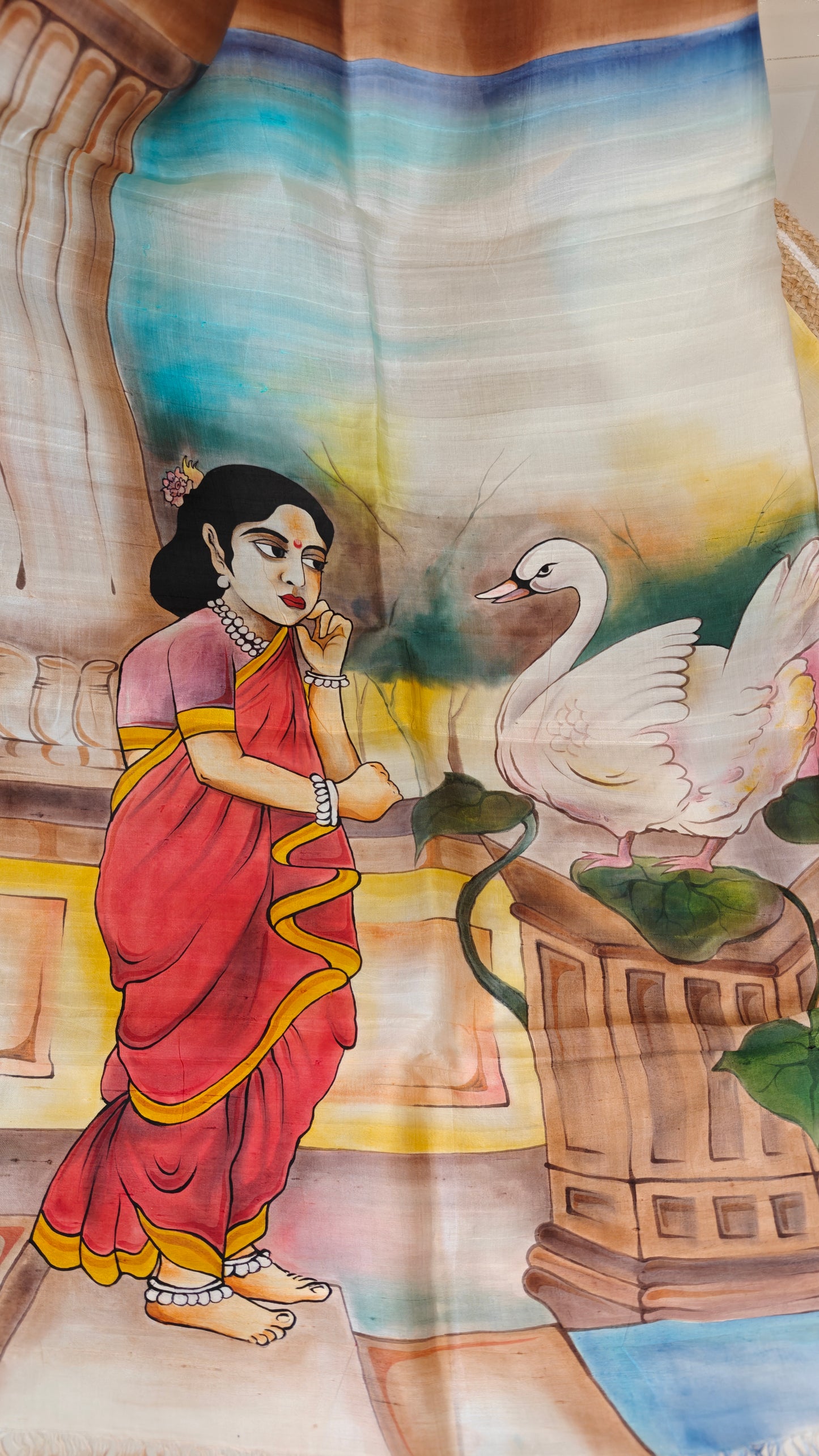 Pure Murshidabad Silk Hand-Painted Concept Saree