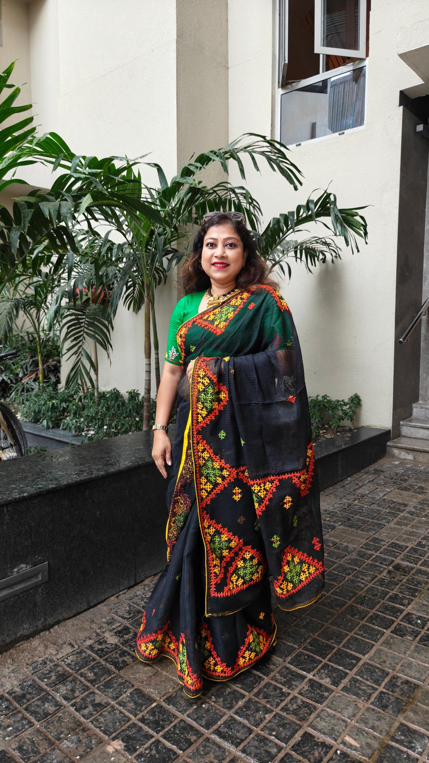 Pure Resham Kota Saree with Gujarati and Kutch Hand Embroidery