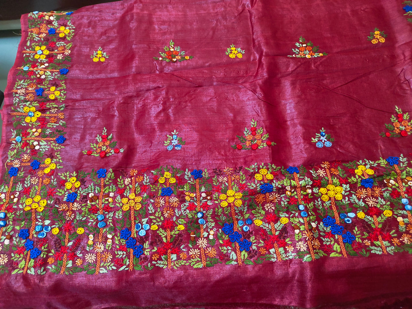 Sold out Pure Tussar Gachi by Gachi  Silk Saree with Parsi Bullion Hand Embroidery-Sold in Bangalore