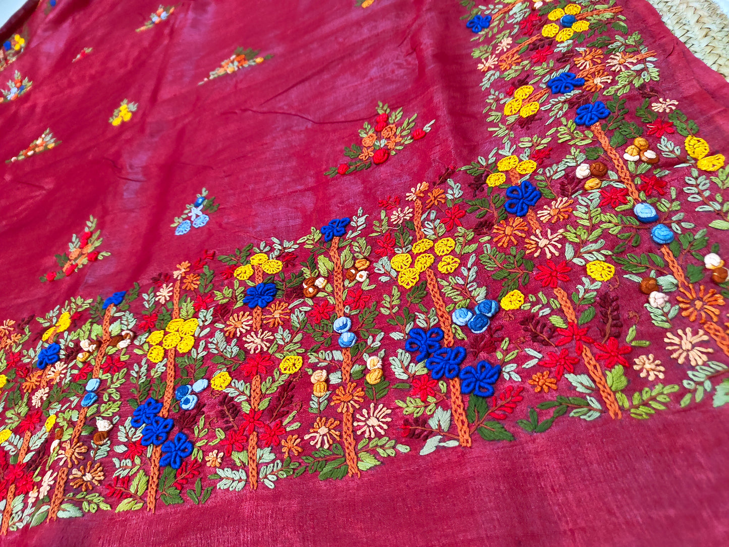 Sold out Pure Tussar Gachi by Gachi  Silk Saree with Parsi Bullion Hand Embroidery-Sold in Bangalore