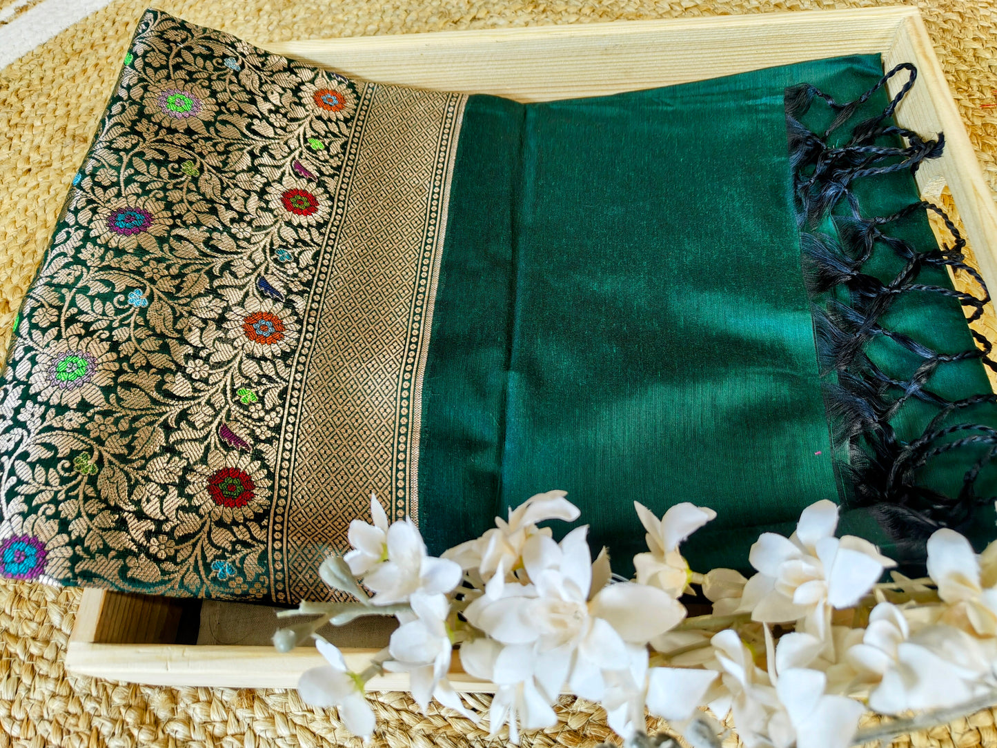 Semi Munga Tussar Silk Banarasi Saree with Minakari Weaves