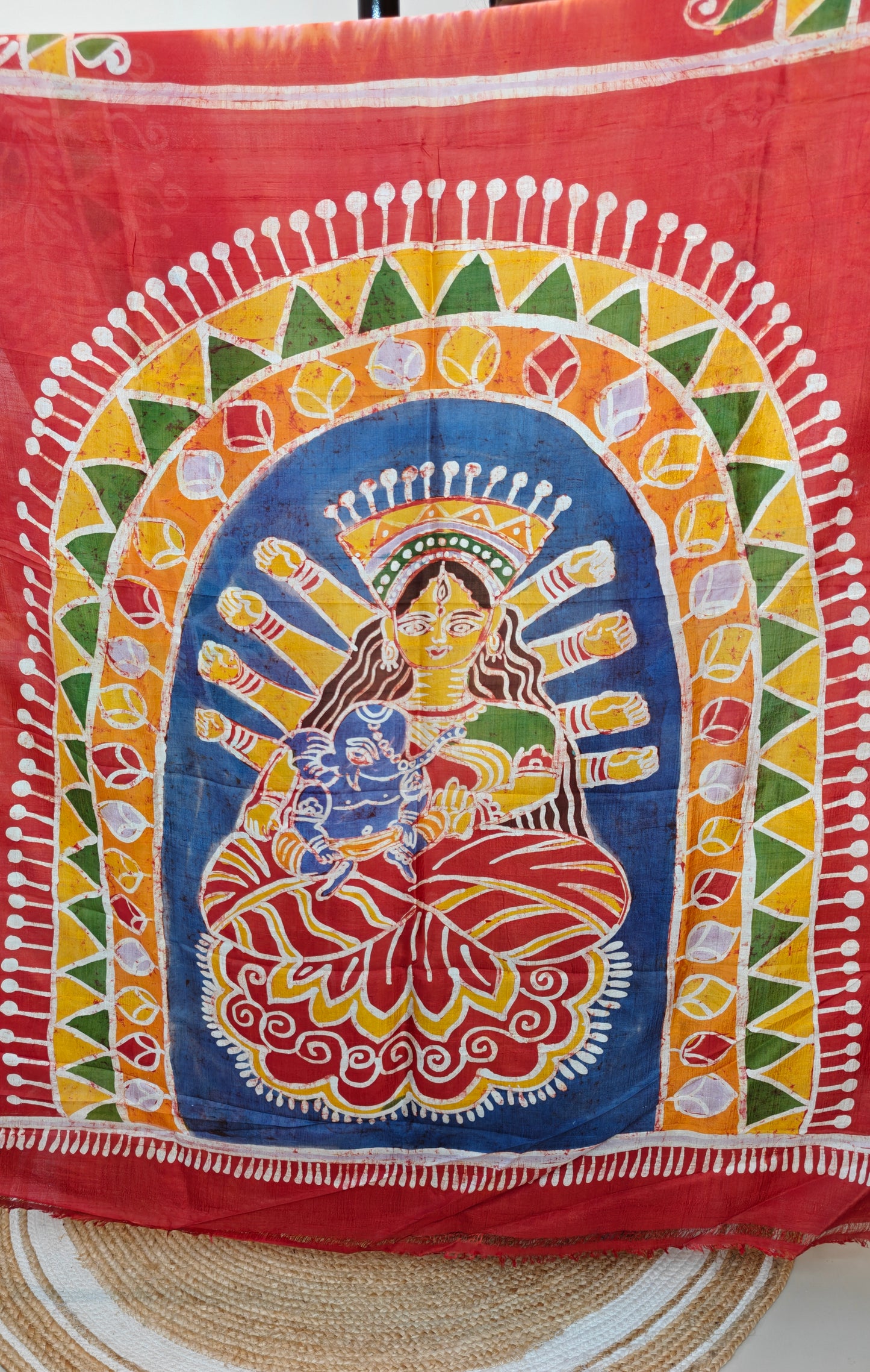 Sold Out Pure Murshidabad 3-Ply Silk Hand painted Saree – Divine Grace of Durga Maa-Sold in Bangalore